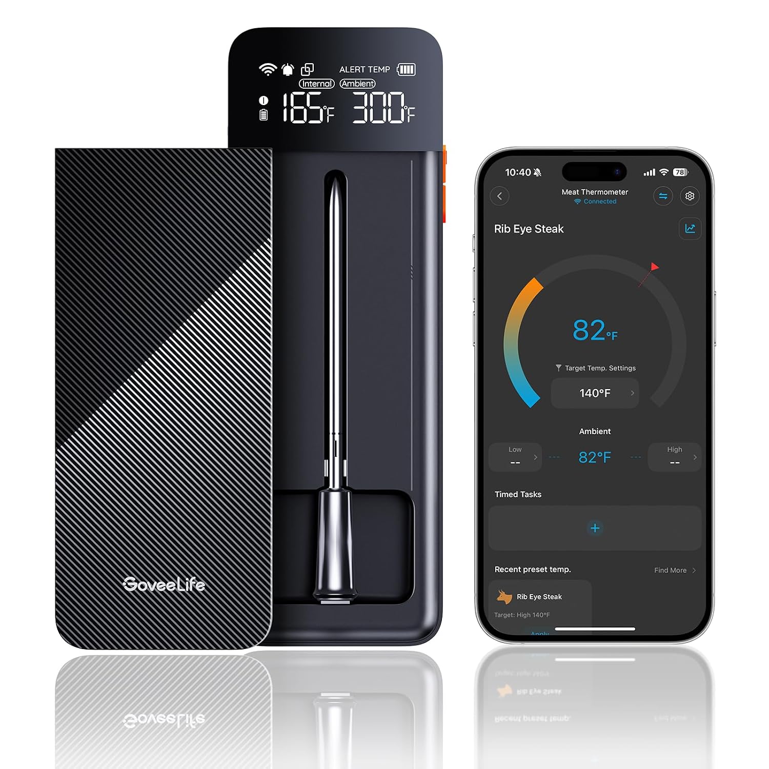 GoveeLife Smart Bluetooth Wireless Meat Thermometer Digital with App Alerts | WiFi Unlimited Range, IP68 Waterproof, Charge Magnetic Base, Timer Mode, Kitchen Thermometer Suitable for BBQ, Grill, Smoker