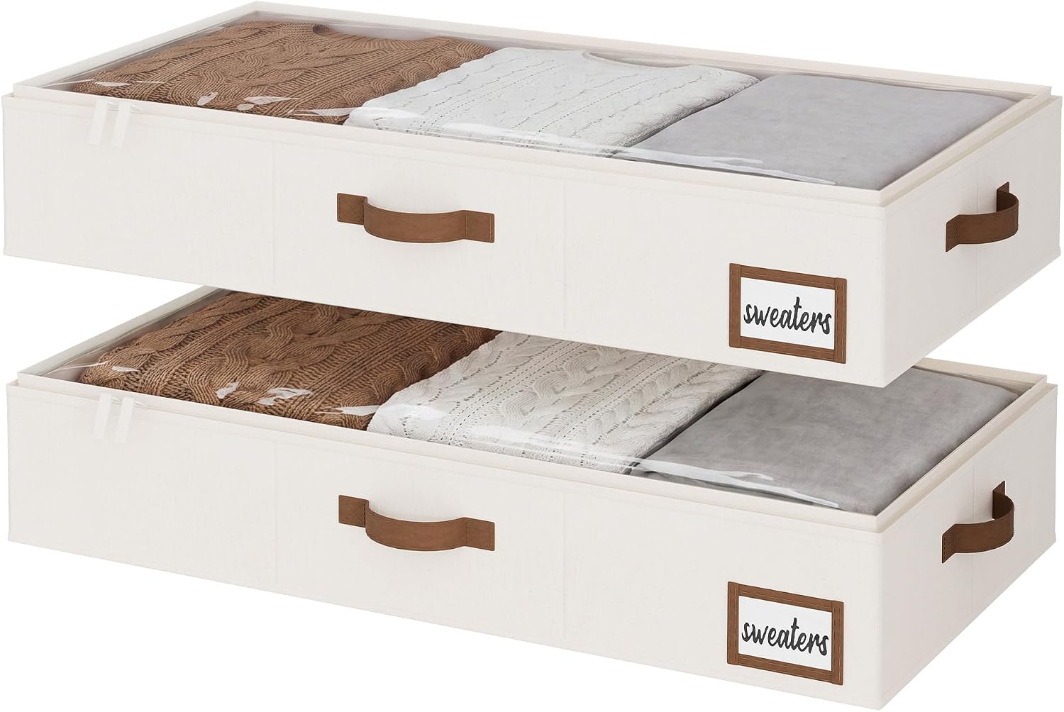 StorageWorks Large Under Bed Storage Containers with Handles and Label Holder, 2 Pack Ultra-thick Fabric Underbed Bins, Closet Organizer for Clothes, Blankets, Sweater
