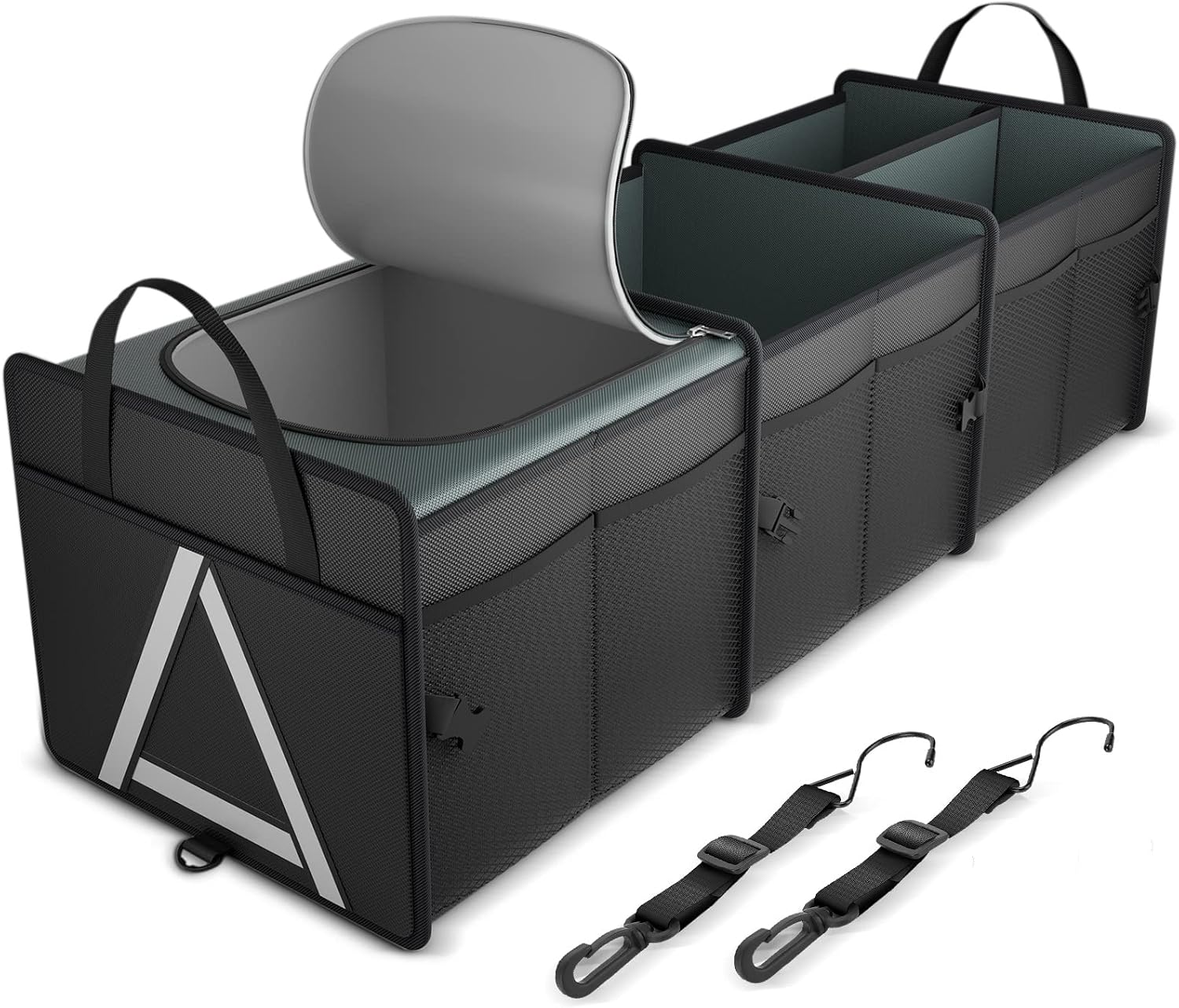 K KNODEL Trunk Organizer Storage with Cooler for Car and SUV (Large, Black) | Collapsible Car Organization, Car Organizers and Storage for Groceries and Insulated, Cargo Organizer, Car Bin, Bag, Basket