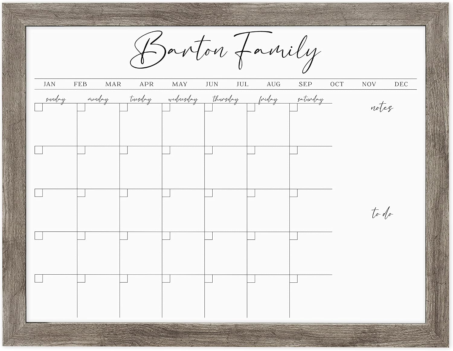 Dry Erase Board Personalized Family Wall Calendar for 2022 and after | Personalized Framed Custom Wall Calendar | Multiple Sizes & Colors (24″ W x 18″ H, Barnwood Frame)