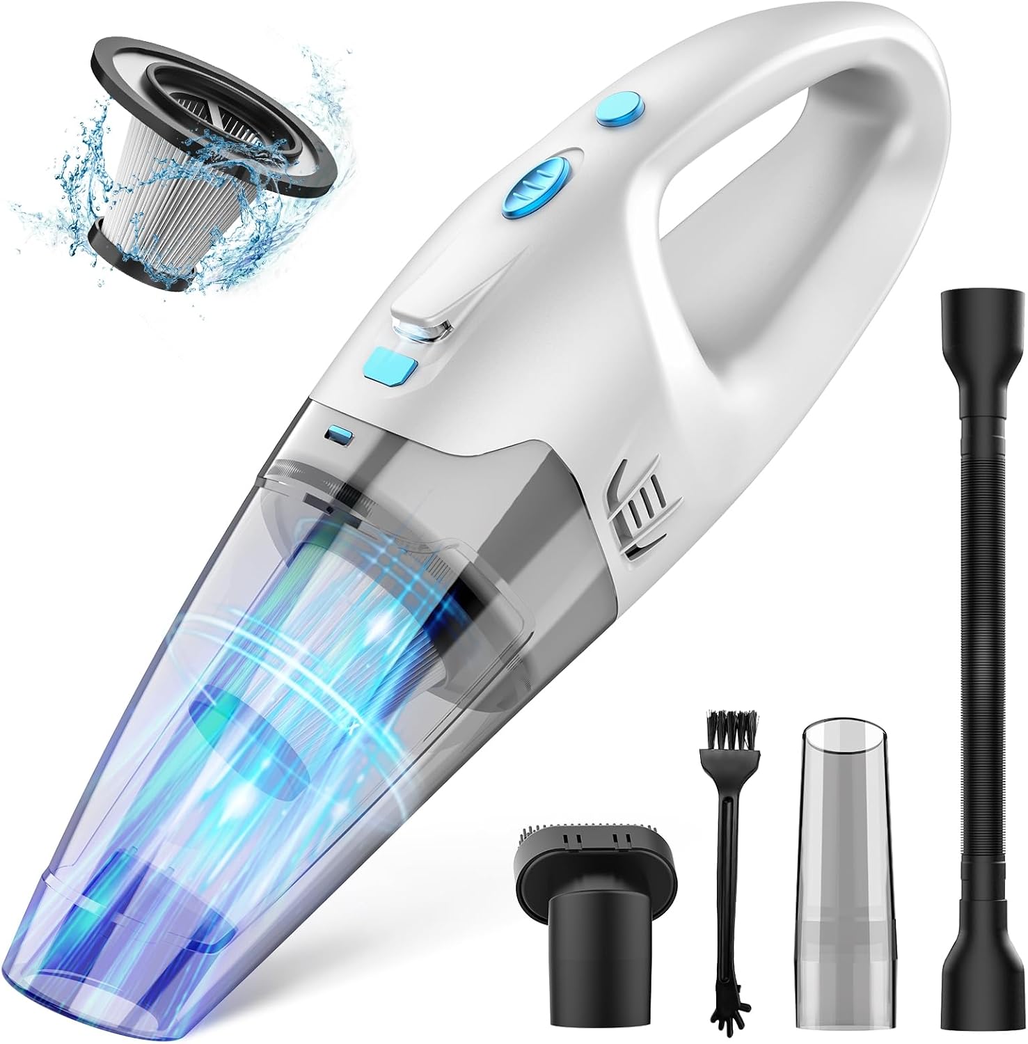 FUOAYOC Handheld Vacuum Cordless,Car Cordless Rechargeable, 6KPA Powerful Suction Hand Held Vacuum with LED Light/Multi Accessories, 1.6lbs Mini Portable Vacuum Cleaner for Home/Car/Office Cleaning