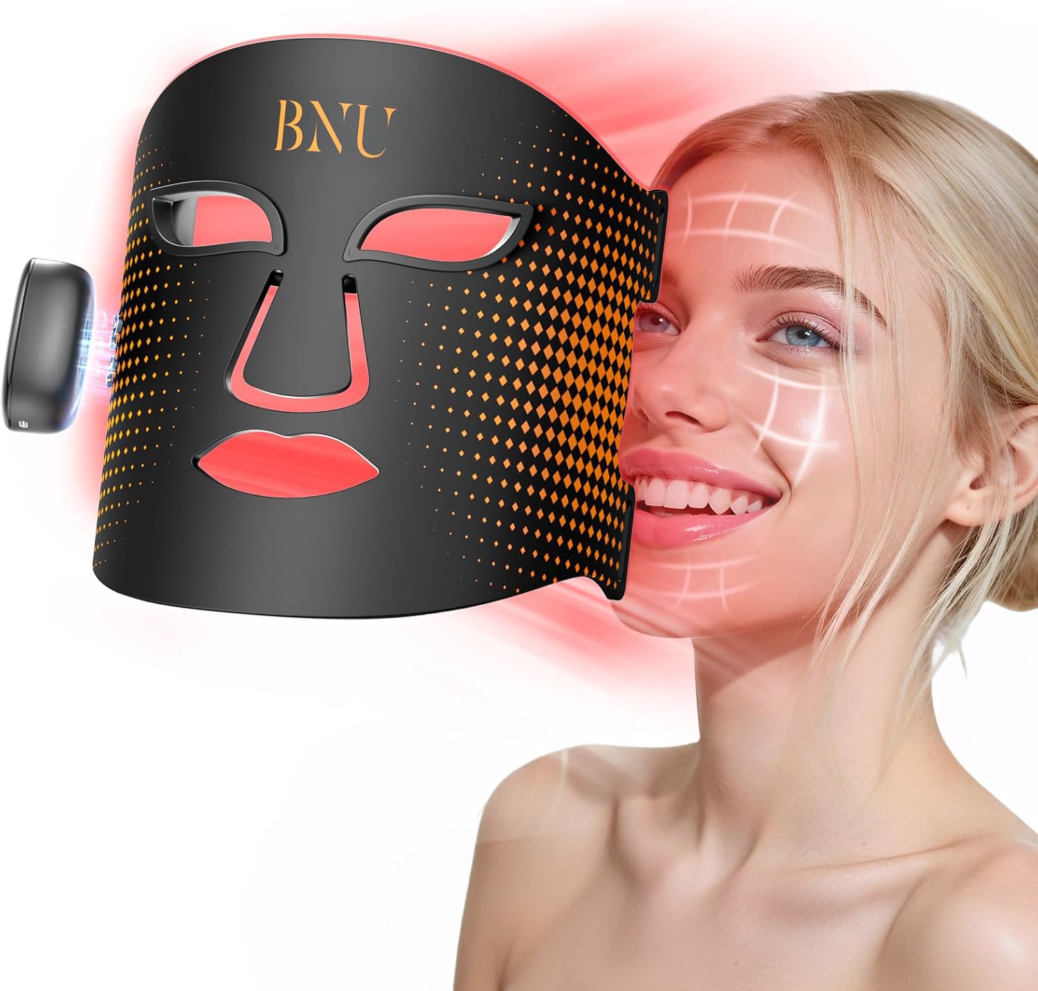 BNU Wireless Red Light Therapy for Face, 4 Modes LED Light Therapy Mask with 400 LED Beads, Dual 1000mAh Remote Control, 850NM Infrared Red Light Therapy for Anti-Aging at Home & Travel