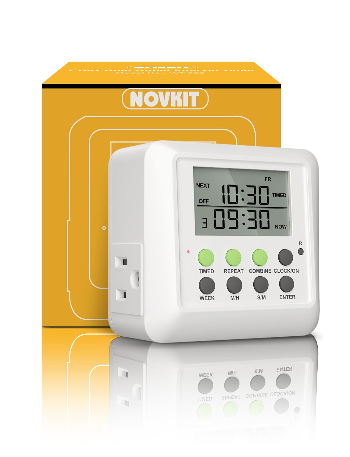 3-in-1 Dual Outlet Timer Plug with Interval Cycle for Indoor, 7 Day 24 Hour Programmable Digital Repeat Timer Switch(15A, 1875W)