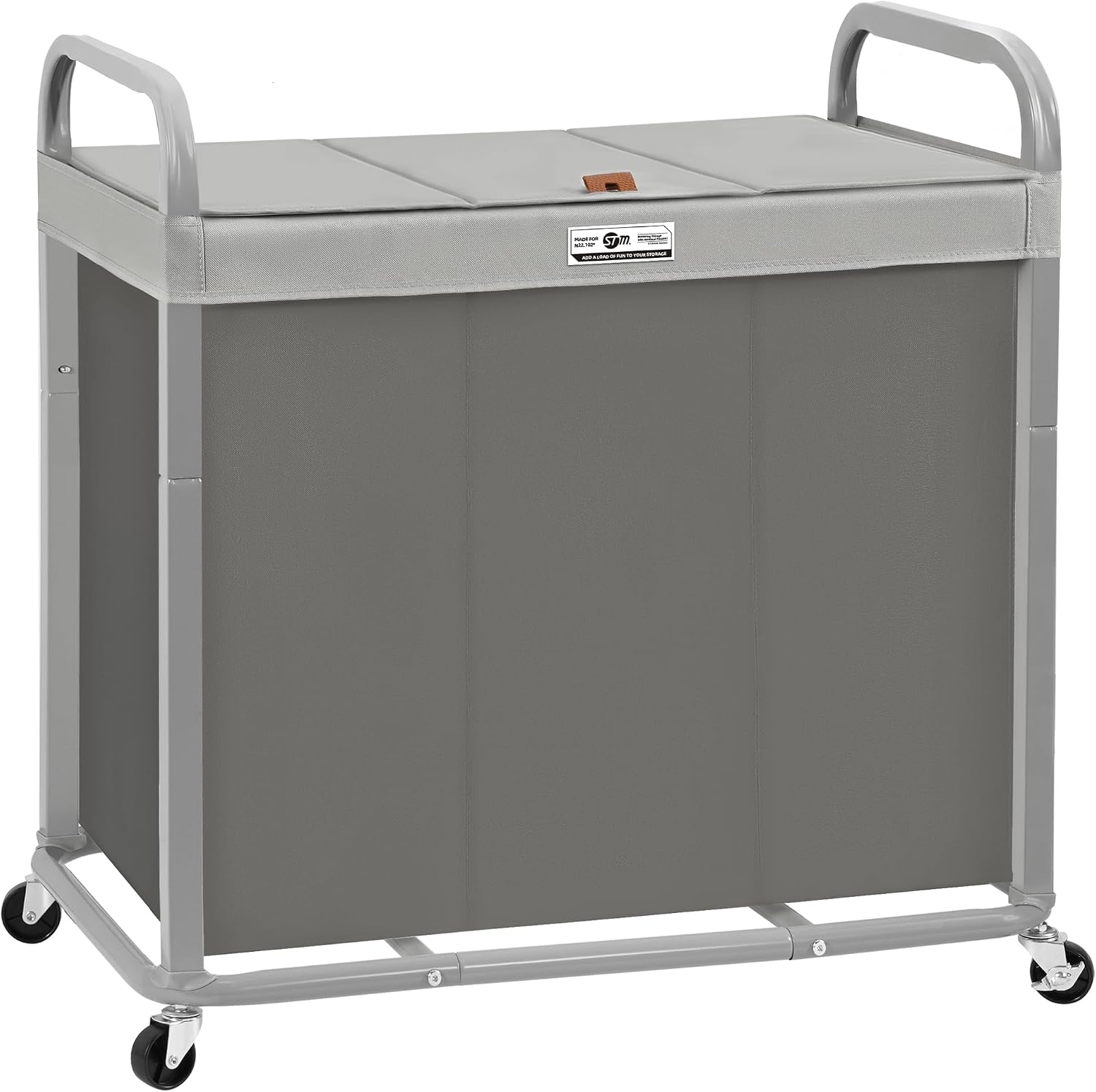 STORAGE MANIAC 3 Section Laundry Sorter, 60 Gal. Laundry Hamper Cart with Heavy Duty Rolling Lockable Wheels and Removable Bags, Clothes Organizer Basket Clothes Separator Hamper, Gray with Lid