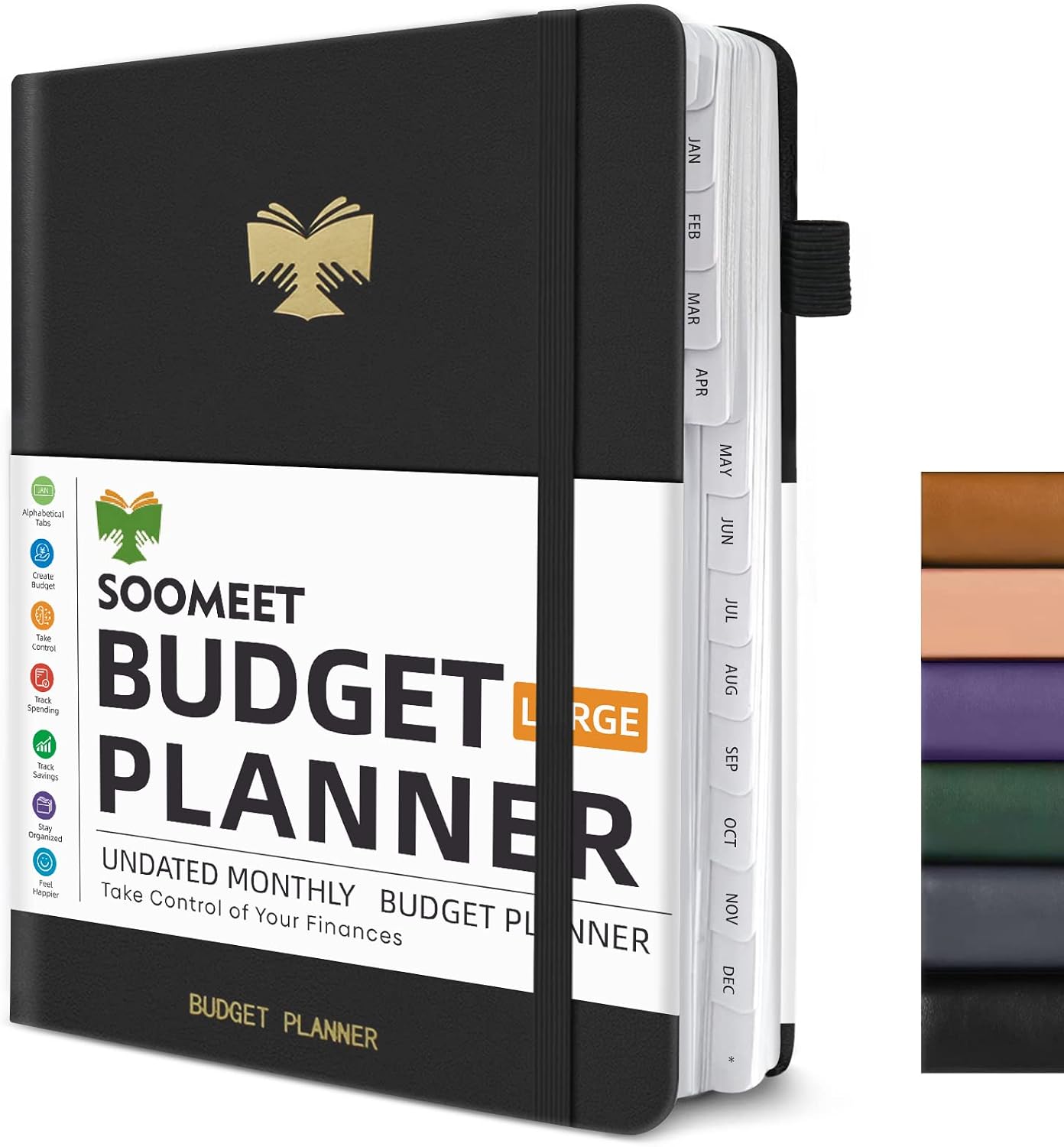 Budget Planner with Monthly Tabs – 7″ x 10″ Hardcover Budget Book, Monthly Bill Organizer with Pockets, Undated Finance Planner with Expense Tracker Notebook to Take Control Your Money- Black
