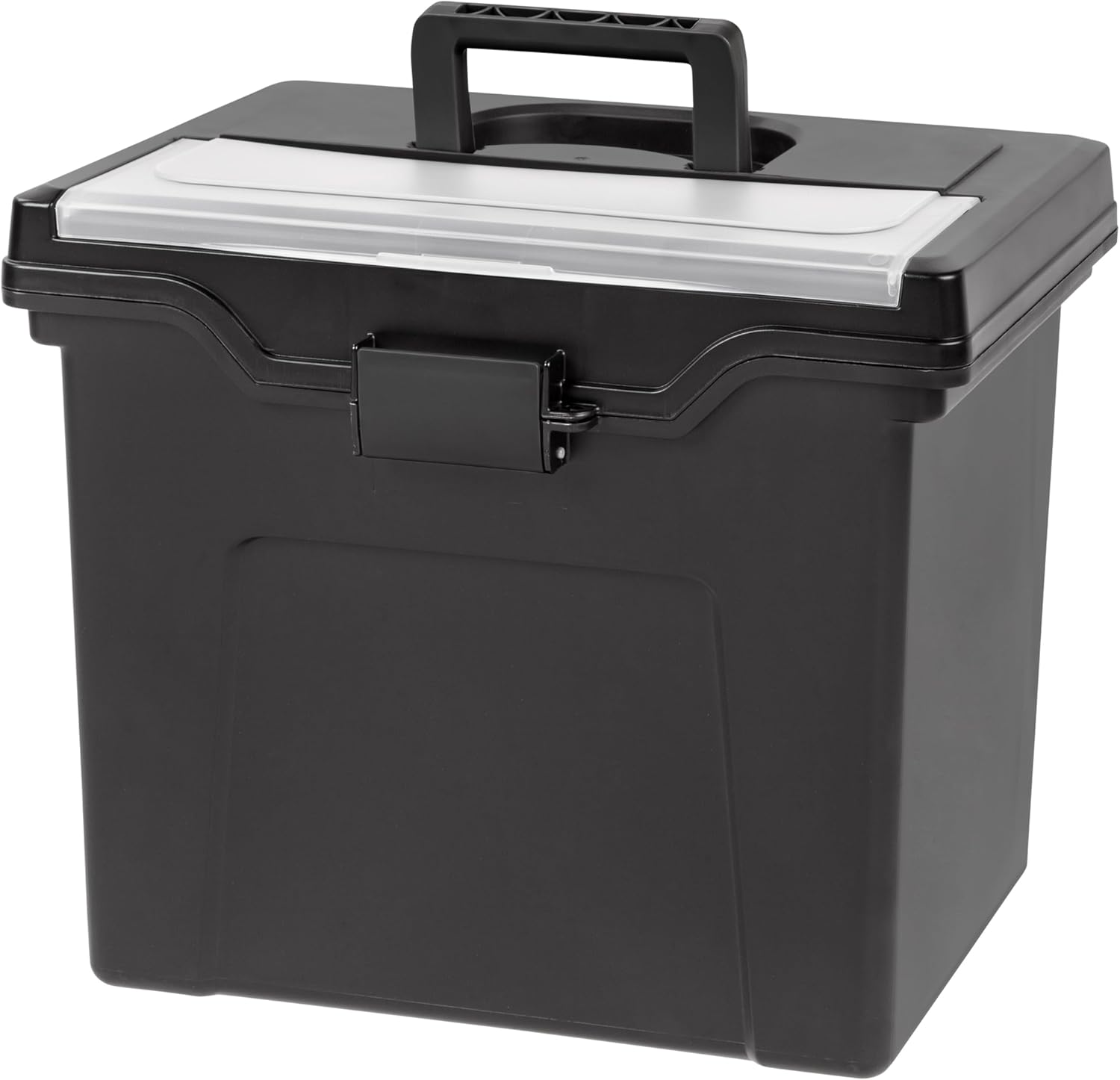 IRIS USA File Box Organizer with Lid, Letter File, Portable Handle, Black | Carry letter size files, documents and paperwork with a portable handle and secure lid for organized storage on the go