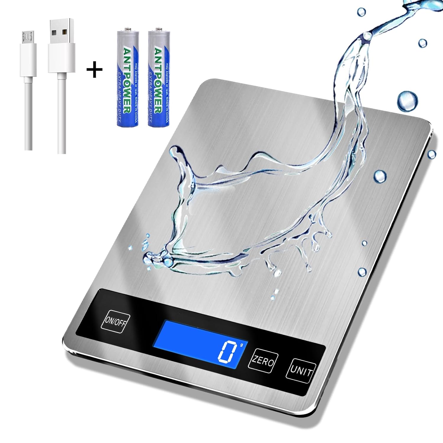 33lb Food Scale, Digital Kitchen Scale for Cooking Baking | Waterproof Stainless Steel Platform, USB Charging & Battery Dual Power, Weighs in Grams and Ounces