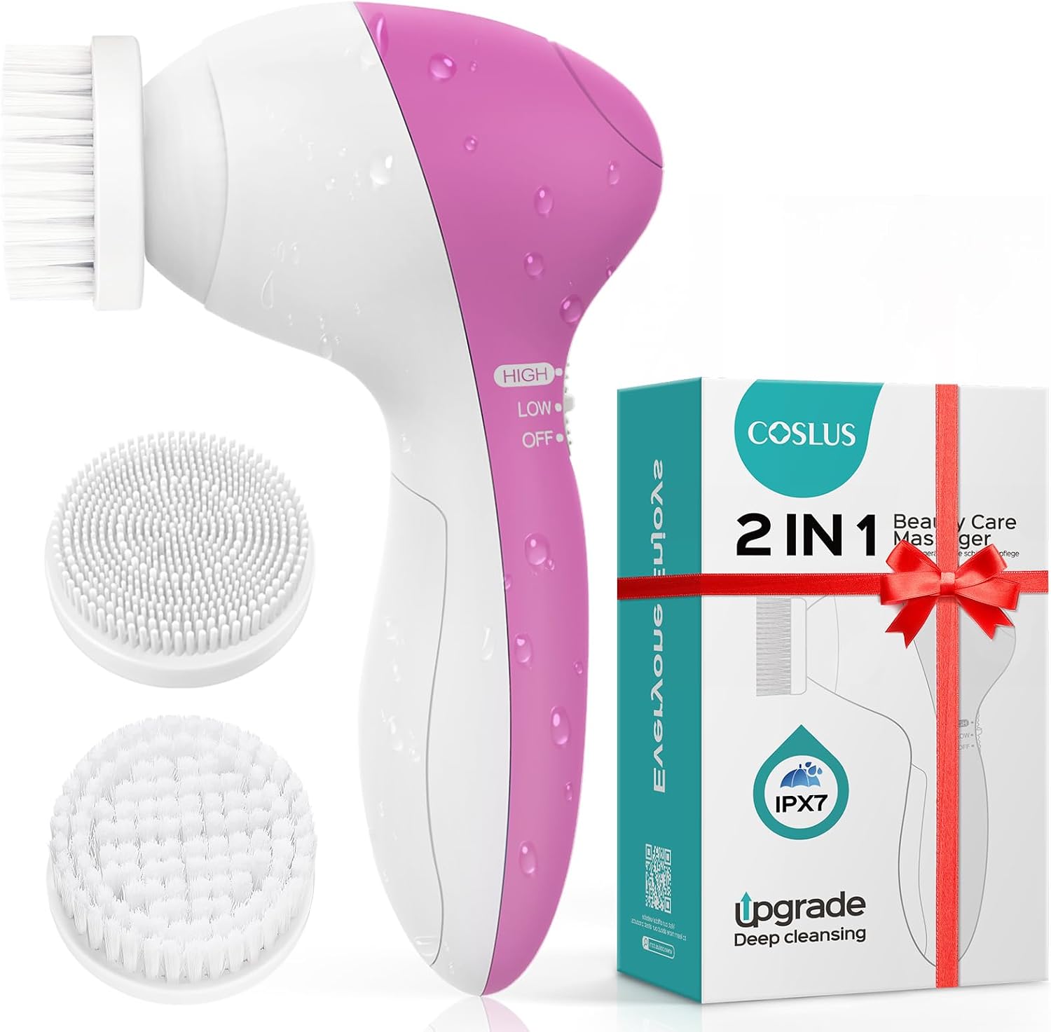 COSLUS Facial Cleansing Brush Face Scrubber, 2-in-1 Rotating Design | Electric Exfoliator Massage Brush for Deep Cleaning, Gentle Skin Care, for Men and Women, Waterproof, Blue, Standard Set,