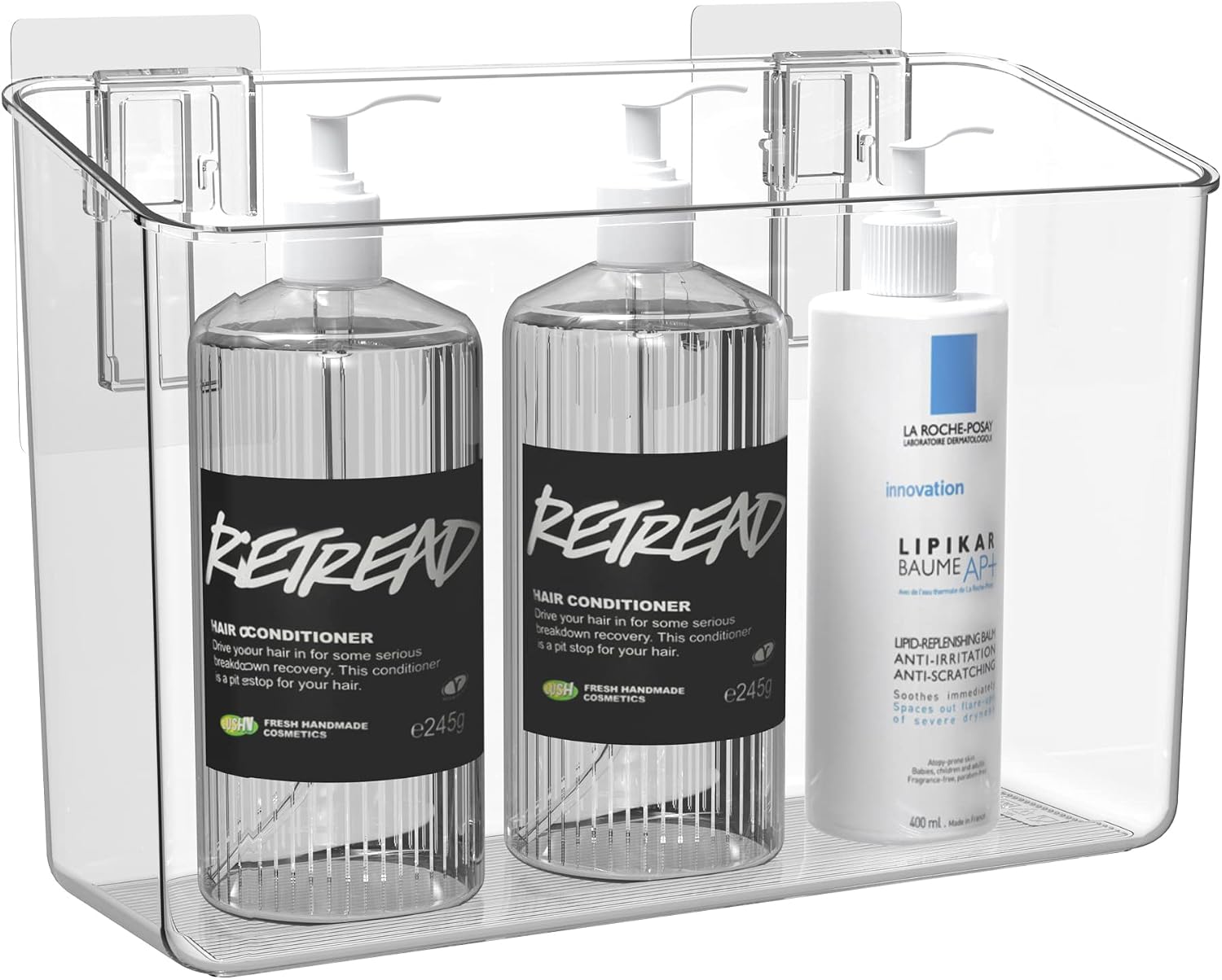 Large Organizing Caddy with 2 Command Strips, Adhesive Wall Mounted Storage Organizer Bins