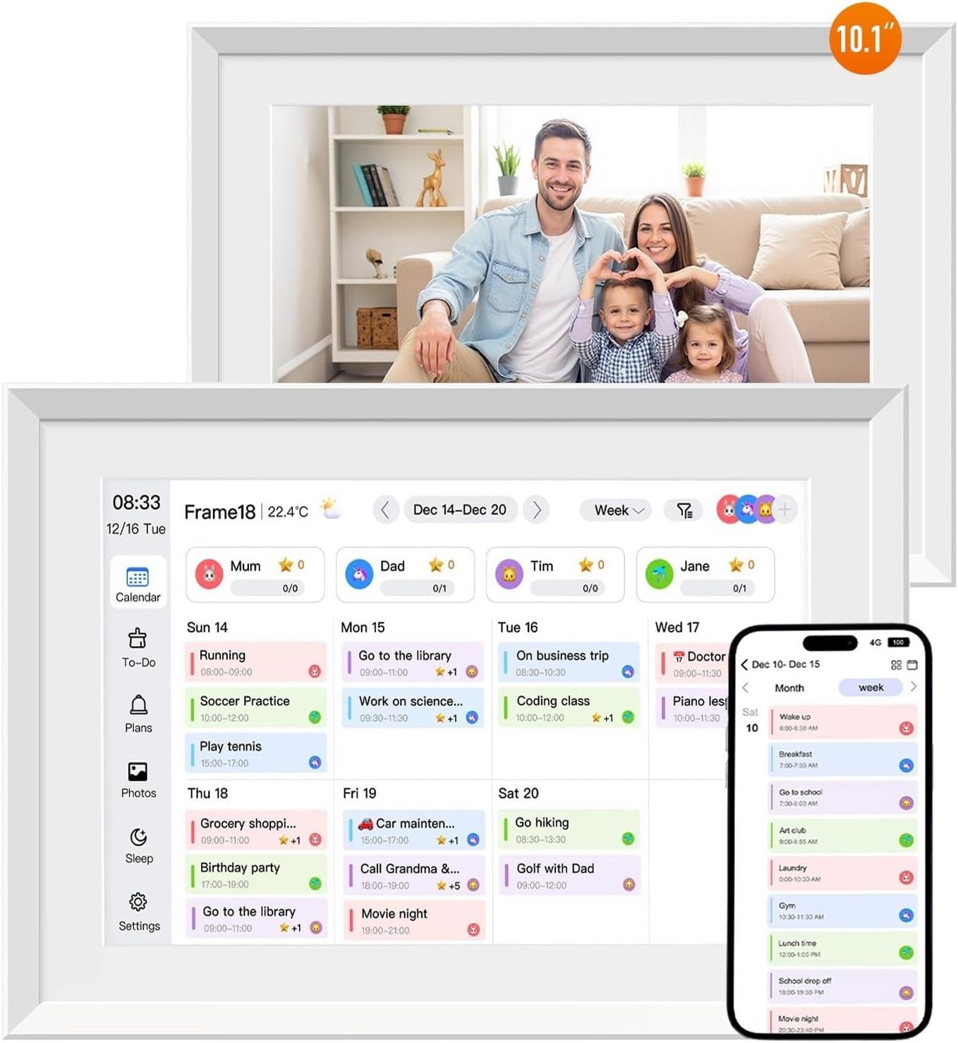 10.1″ Smart Digital Calendar Wall Planner with Chore Charts and Meal Plan | 1280x800P IPS Touchscreen 32GB Storage Interactive Display Desk Calendar with Task Rewards for Family Schedules White