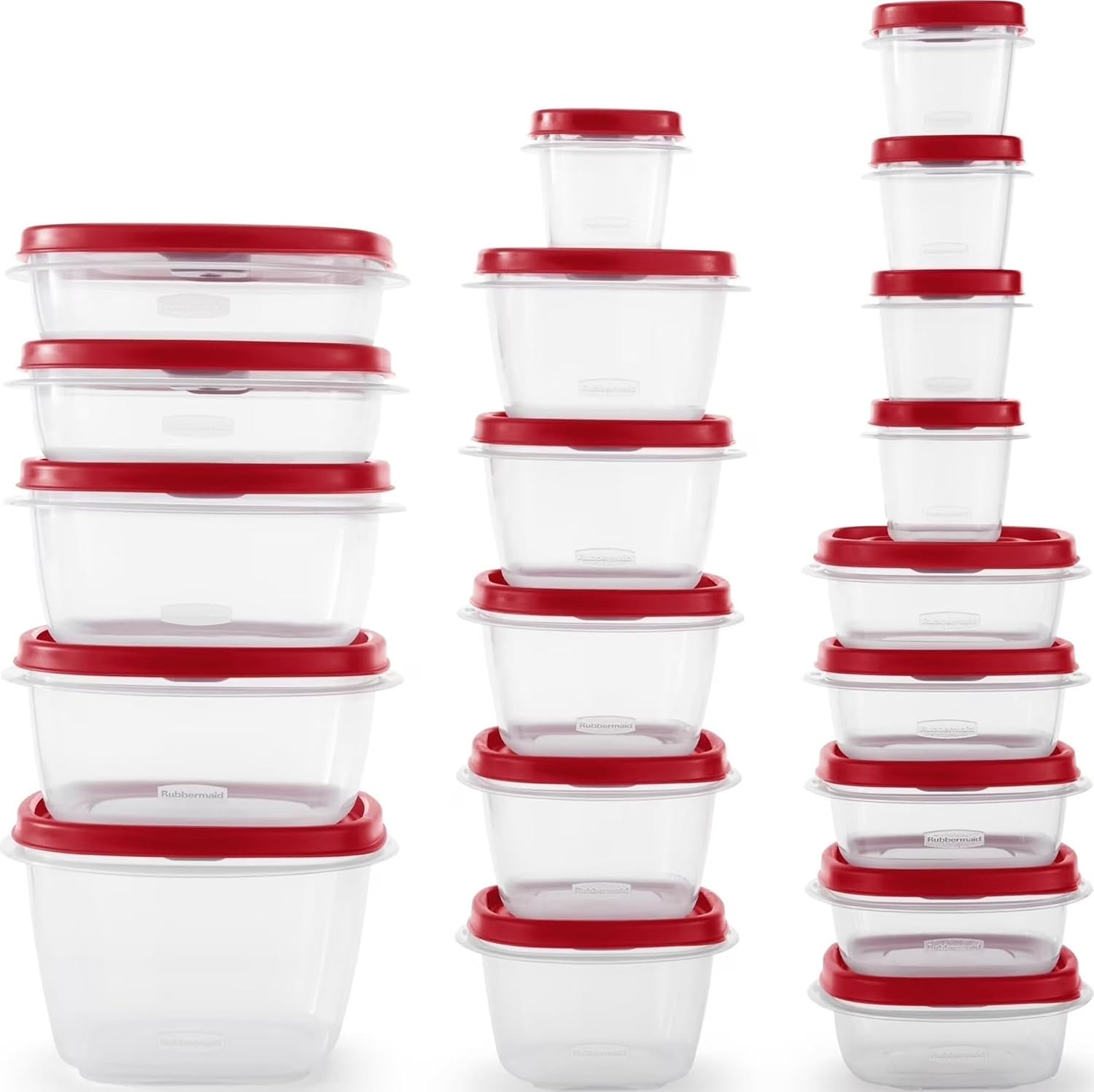 Rubbermaid 42-Piece Food Storage Containers with Lids | Clear Plastic Stackable Kitchen Organization with Microwave Vented Snapping Cover
