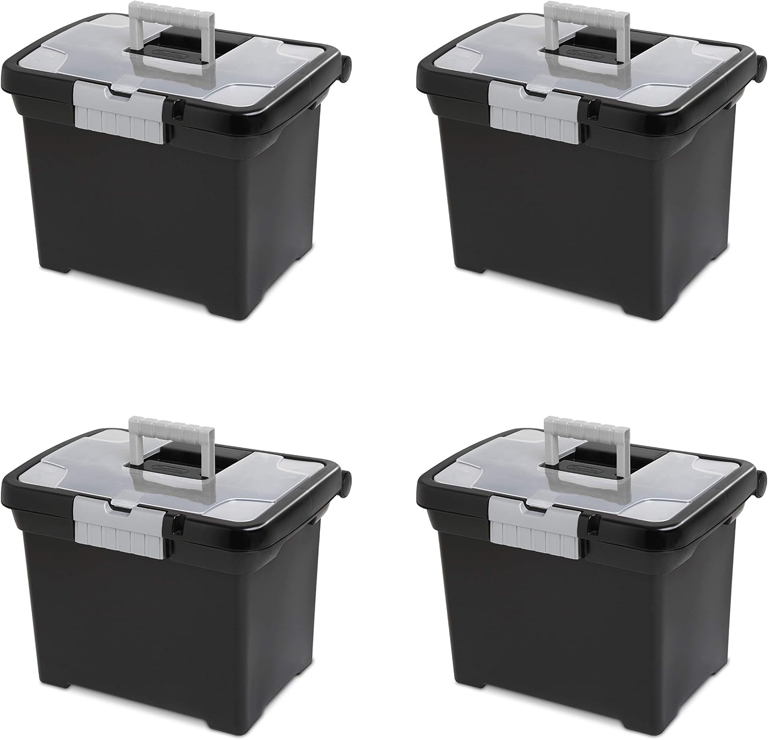 Sterilite Portable File Box, Letter File Storage Bin with Handle, 4 Pack | Heavy-Duty and Stackable Plastic Containers with Latches for Closet, Cabinet, Bedroom, Bathroom and Dorm Room Organization
