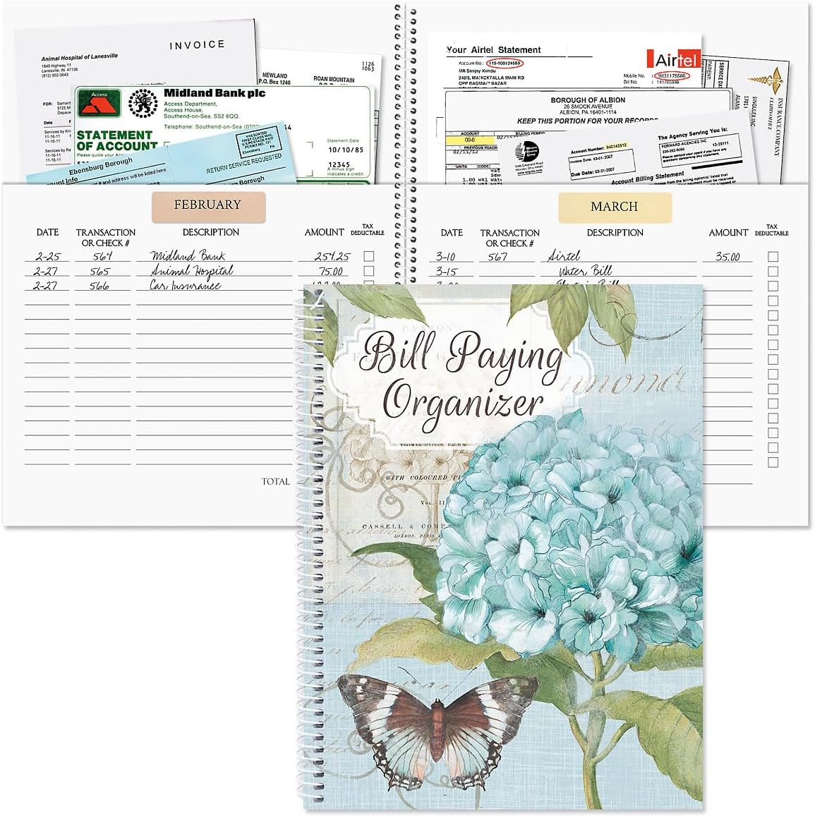 Current Bill Paying Organizer Book | Hydrangea, Style, Spiral Bound,14 Storage Pockets, 32 Label Stickers, 9″ x 12″