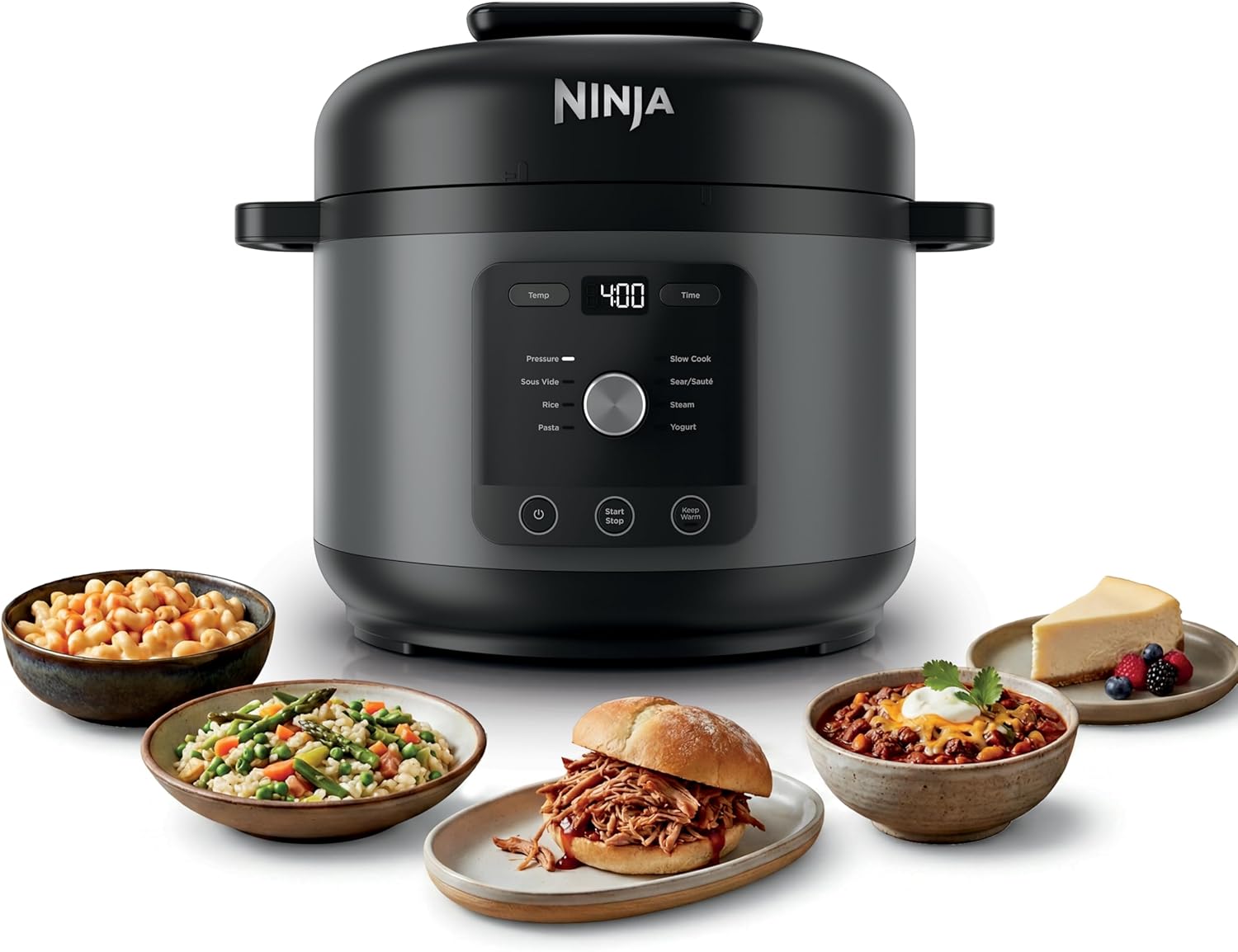 Ninja® HyperHeat™ 9-in-1 Pressure Cooker, 6.5-qt, Dark Gray, PC201GY | Cooks 2X faster, Sear, Sauté, Slow Cook, Steam, Sous Vide & Yogurt, 1200W, PFAS-free, removable SimpliServe™ pot for serving.