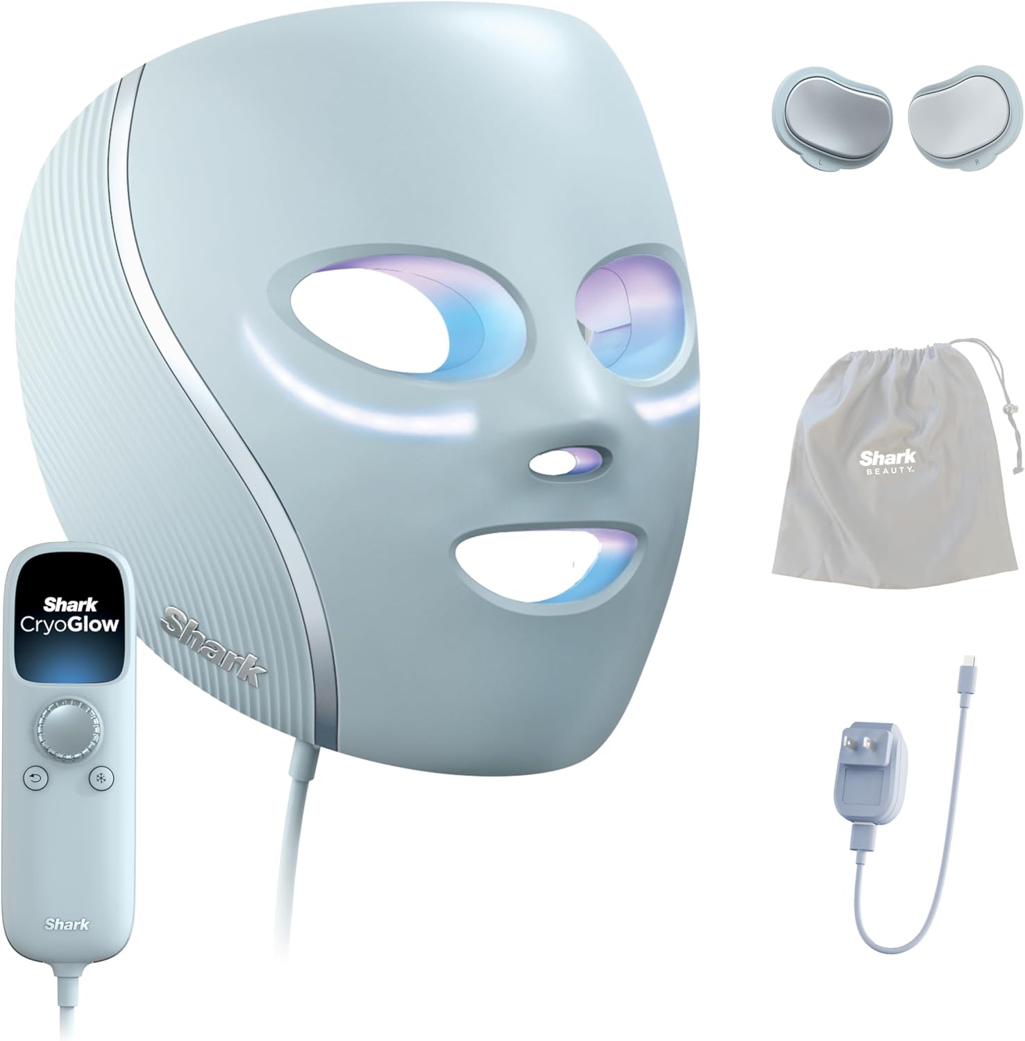 Shark CryoGlow LED Face Mask in Blue Frost, FW312 | #1 Skincare Facial Device in the US, Combining High-Energy LEDs, Deep Infrared & Under-Eye Cooling