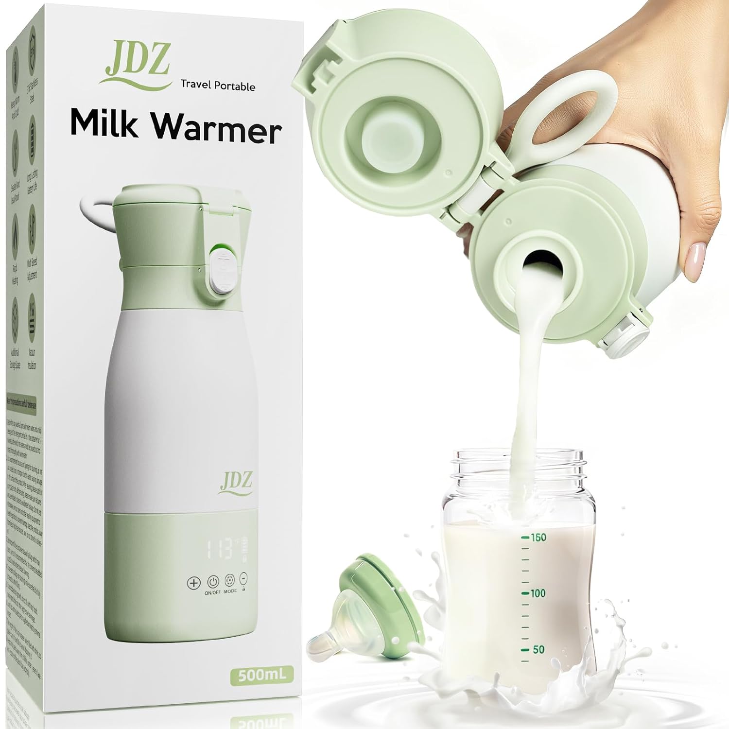 Portable Baby Bottle Warmer, 16000mAh Rechargeable Travel Milk Warmer | 7 Temp Settings, 316 Stainless Steel Fast Heating Leak-Proof Bottle Warmer for Breastmilk & Formula, Night Feeds & On the Go