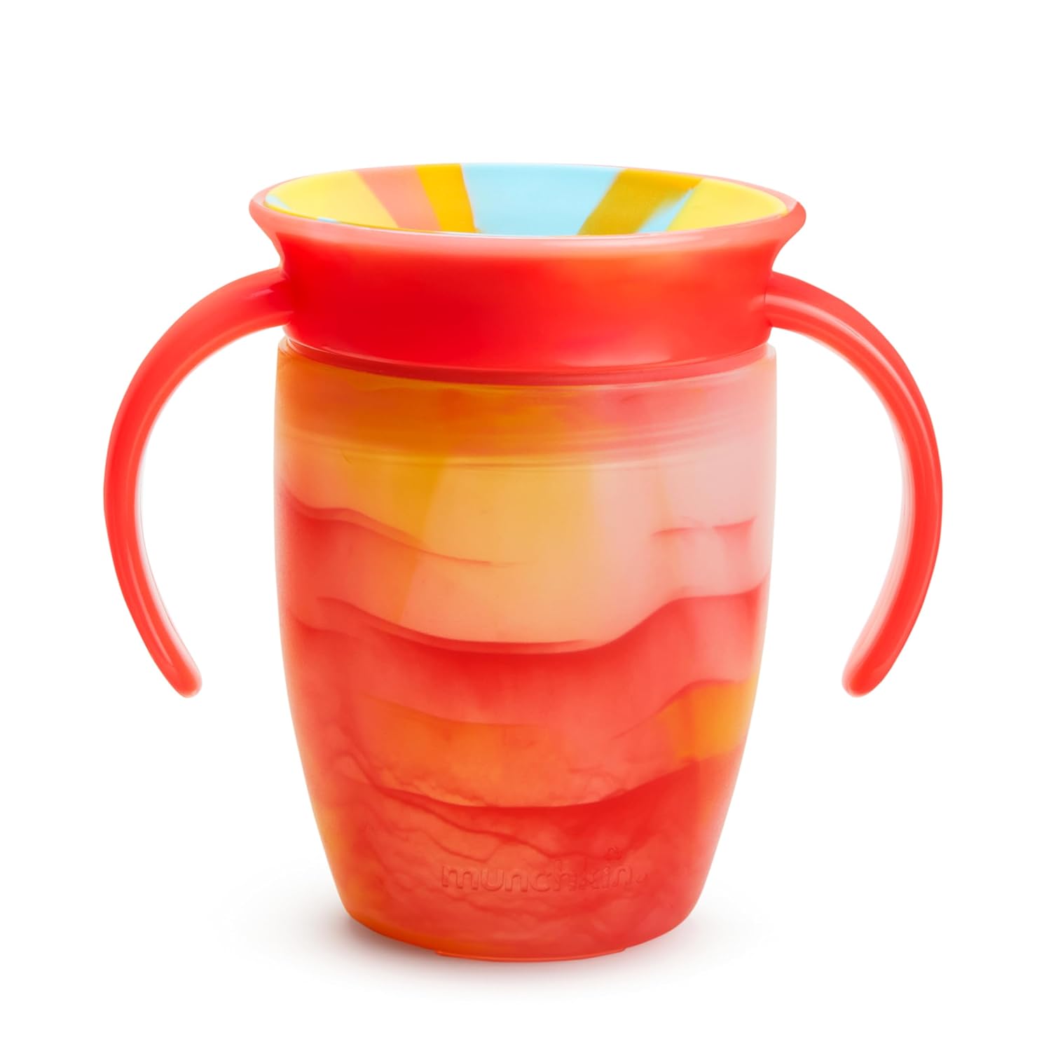 Munchkin Miracle 360 Sippy Cup for 6 Month Old, Spill Proof Baby and Toddler Cups with Transition Handles, 7 Ounce, Tropical Swirl, Orange/Multi