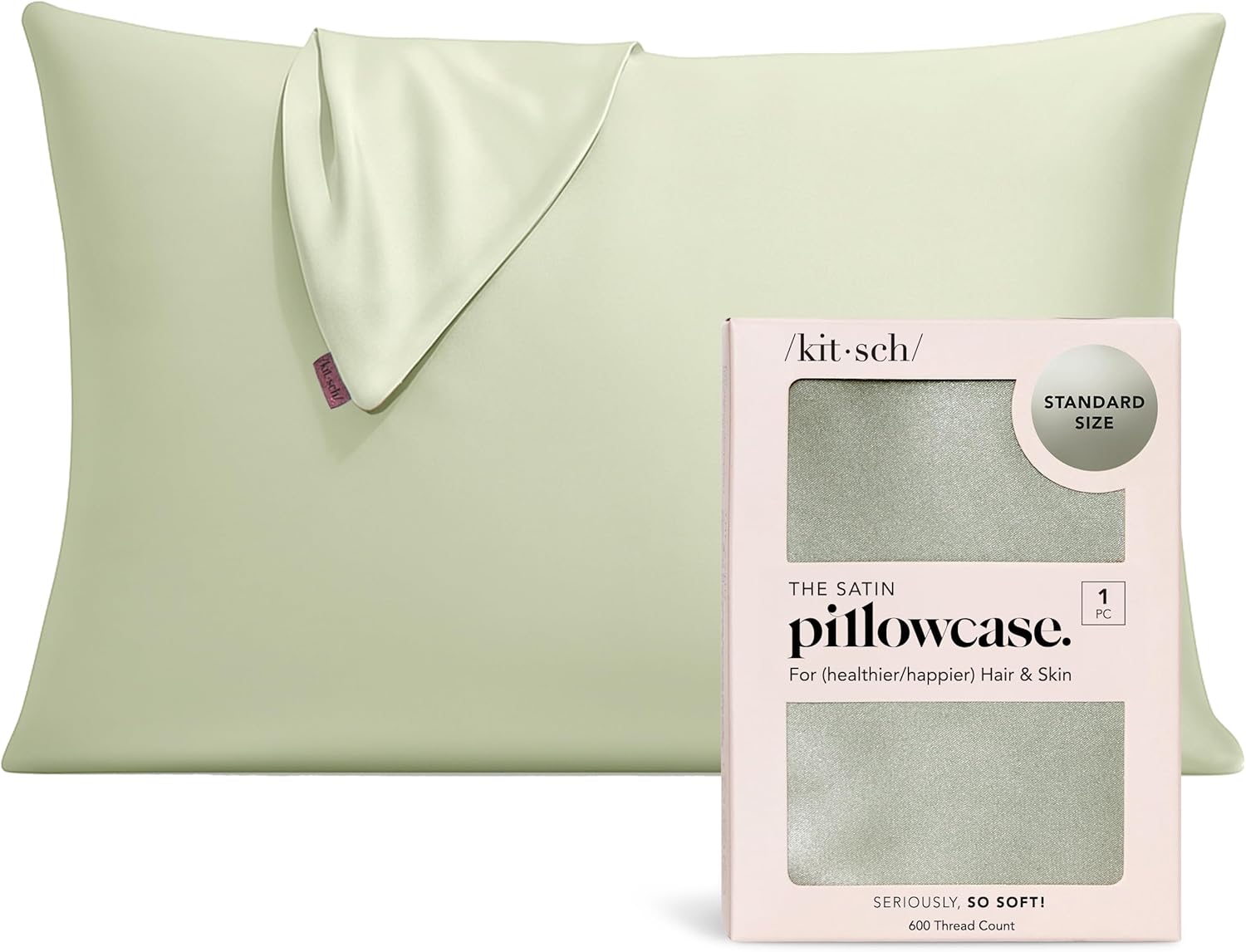 Kitsch Satin Pillowcase with Zipper – Standard Size, Sage | Softer Than Silk Pillow Cases, Smooth Cooling Satin Pillow Case for Hair and Skin, Wrinkle-Free, Machine Washable