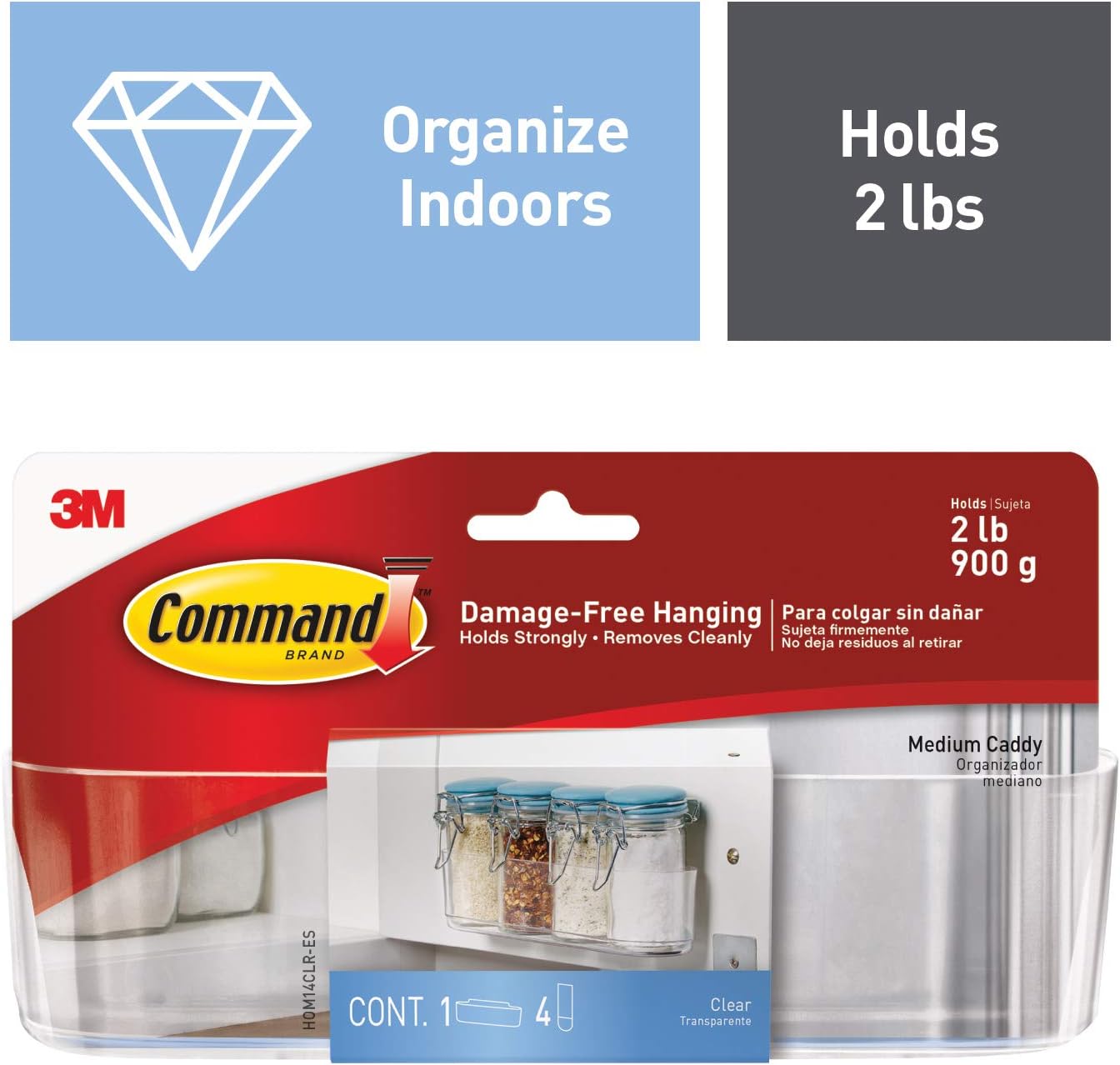 Command Medium Cabinet Organizer, 2-packages, Holds 2 lbs, Decorate Damage-Free, Clear (HOM14CLR-ES)