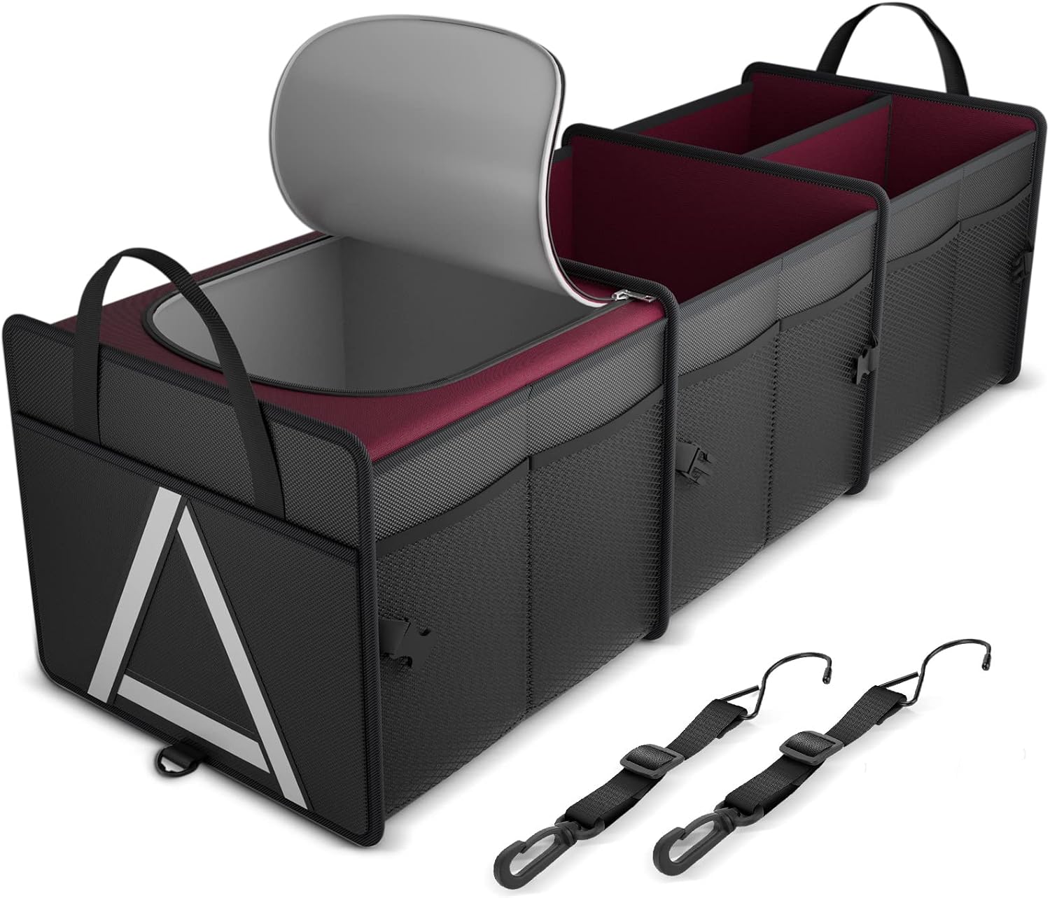 K KNODEL Trunk Organizer Storage with Cooler for Car and SUV (Large, Red) | Collapsible Car Organization, Car Organizers and Storage for Groceries and Insulated, Cargo Organizer, Car Bin, Bag, Basket