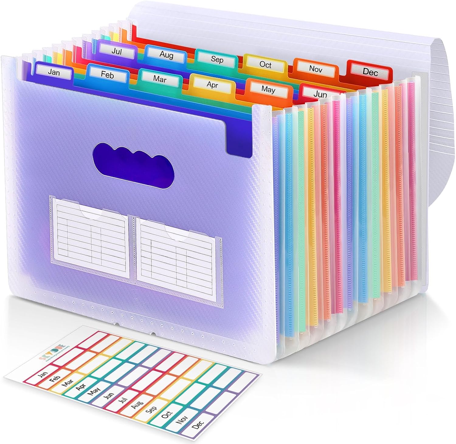 SKYDUE Accordion File Organizer, Expanding File Folder with 12 Pockets, Portable Document Paper Bill Receipt Organizer, Home School Office Supplies, Letter A4 Size Purple