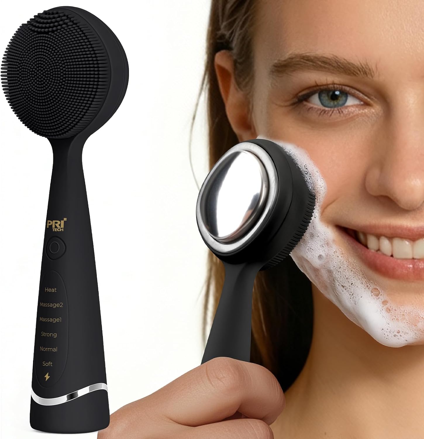 Facial Cleansing Brush, Heat Massage & Vibration, Waterproof for Women/Men | Rechargeable, Deep-Cleans & Exfoliates, Removes Blackheads/Makeup, Soft, for Acne & Travel
