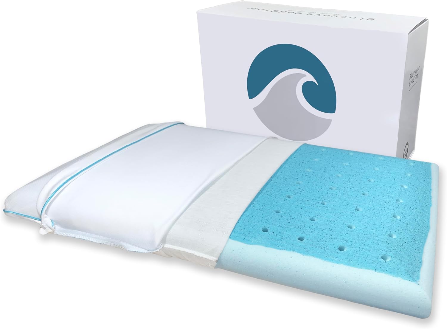 Bluewave Bedding Ultra Slim Max Cool CarbonBlue Gel Memory Foam Pillow for Stomach and Back Sleepers – Thin, Flat Design with Advanced Cooling (2.75-Inch Height, Standard Size)