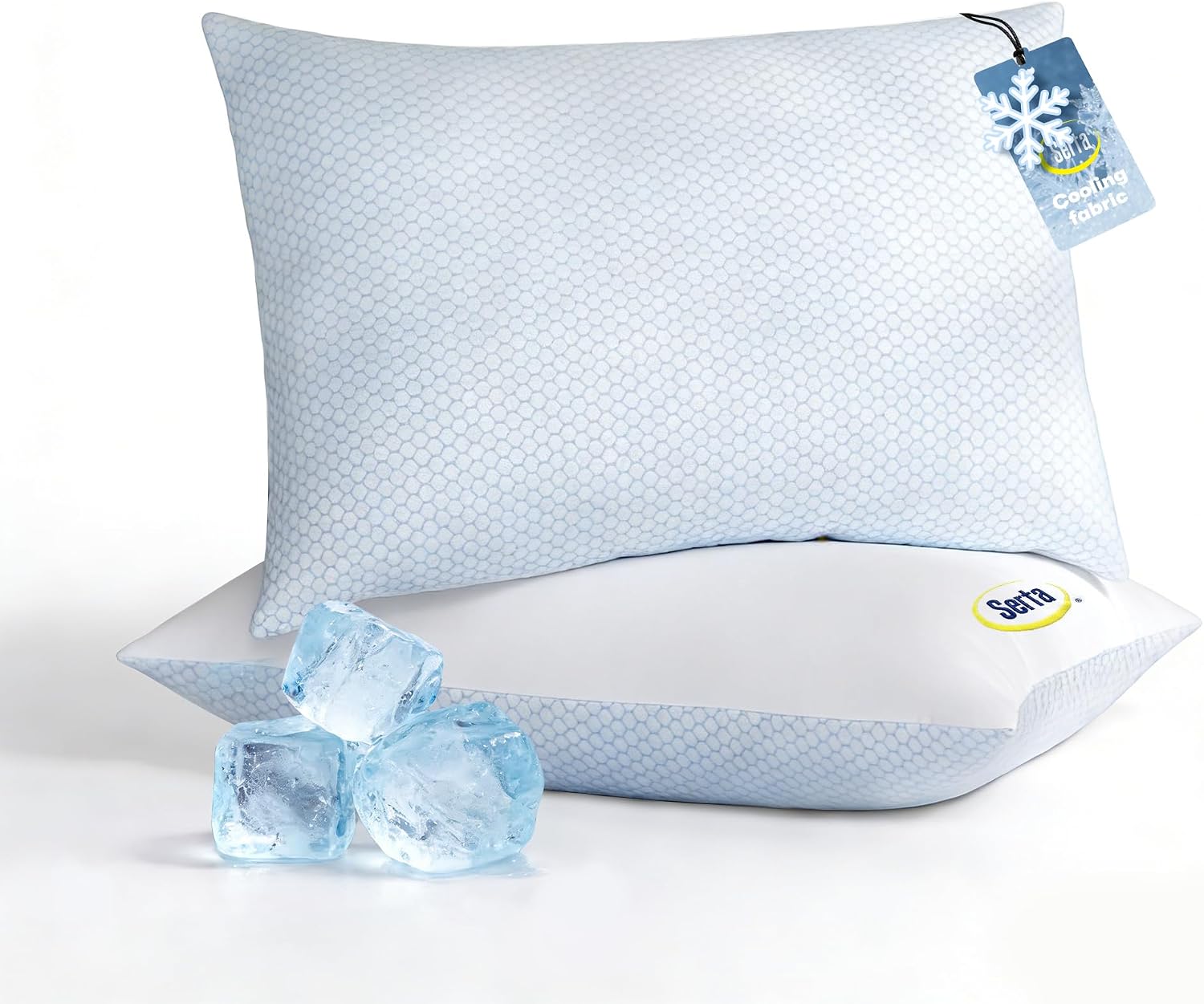 Serta Cooling Bed Pillows Queen Size Set of 2, Soft Down Alternative Fill | Reversible Cooling & Cotton Fabric, Breathable Pillow for Hot, Side, Back & Stomach Sleepers, 20″ x 28″, White