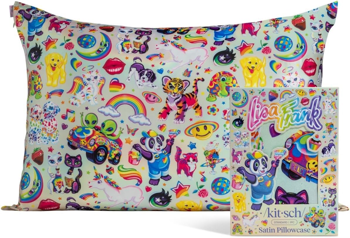 Lisa Frank x Kitsch Satin Pillowcase – The Fantastic World of Lisa Frank | Softer Than Silk Pillow Cases, Smooth Cooling Satin Pillow Case for Hair and Skin, Wrinkle-Free, Machine Washable