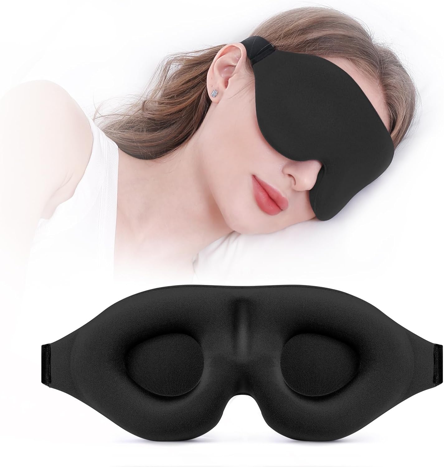 YIVIEW Sleep Mask for Side Sleeper, Light Blocking Zero Pressure Blindfold | Soft Breathable Eye Cover for Women Men, 3D Sleeping Eye Mask Black, Relaxing Travel Essential, Adjustable, Flight Nap
