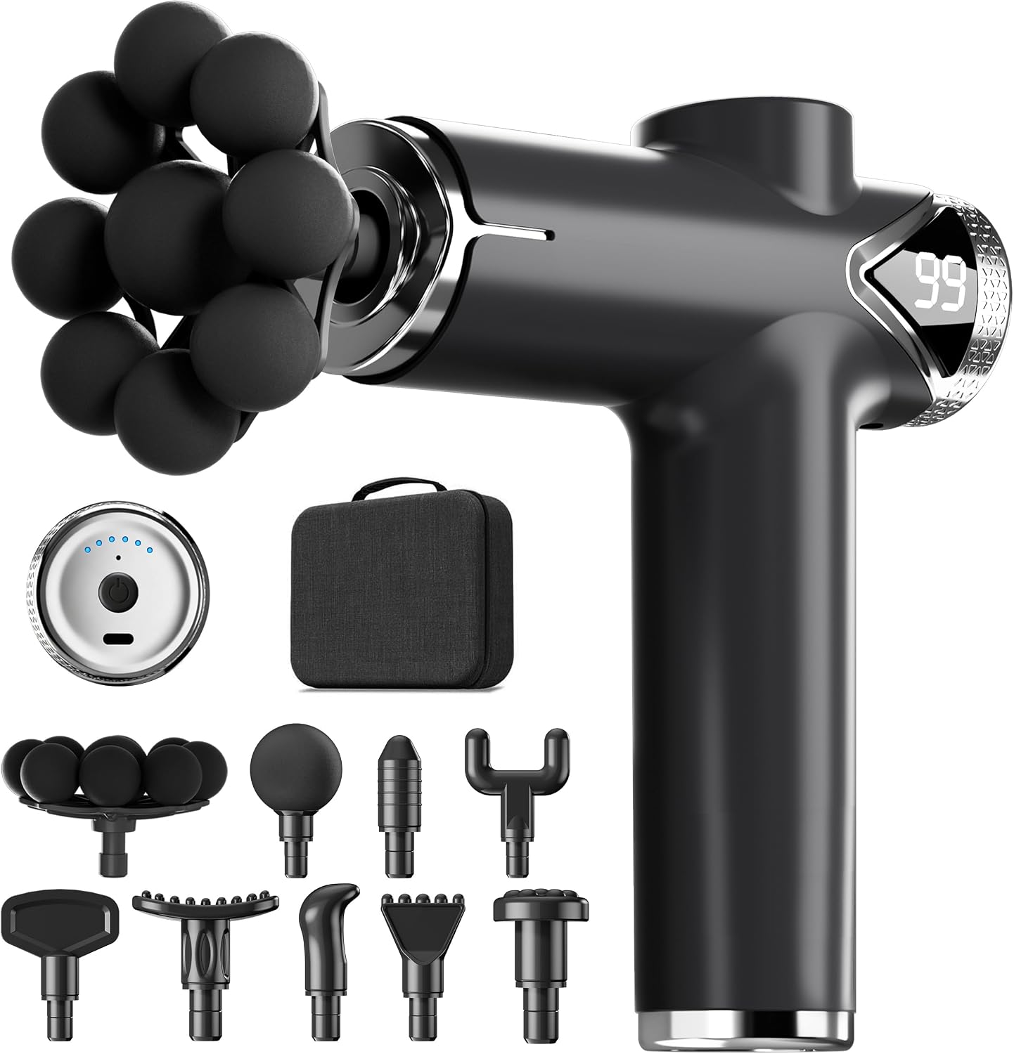 Massage Gun Deep Tissue Back Massager for Pain Relief with 9 Heads | Electric Muscle Massage Gun with 9 Heads and 6 Speeds Percussion Massager for Athletes Gifts for Women Men Father’s Day Black