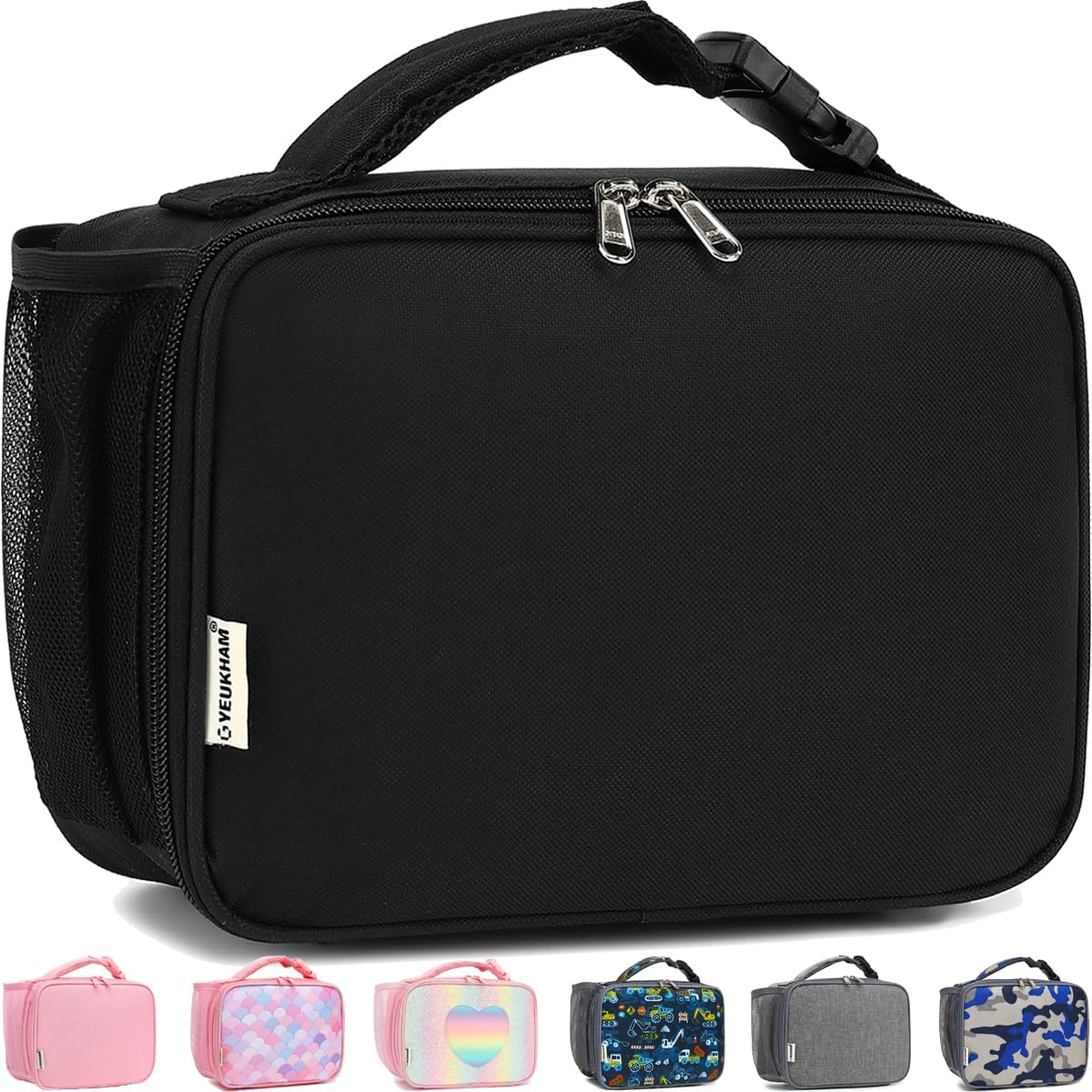 GYEUKHAM Insulated Lunch Box for School, Thermal Reusable Durable Freezable Lunch Bags for Kids Boys Girls Men Women – Small Soft Cooler Portable Lunch Tote Kit for Work Picnic Travel,Black