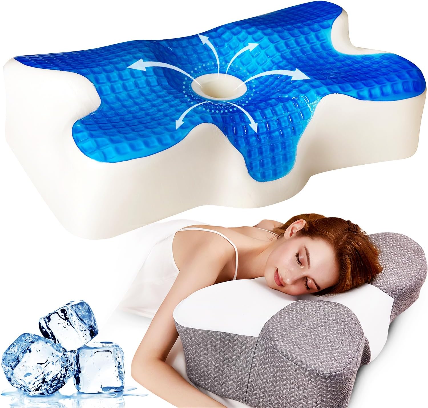 Cooling Gel Pillow,Cooling Cervical Neck Pillow,Gel Memory Foam Pillow | Odorless Ergonomic Contour Pillows,Orthopedic Bed Pillow for Side Back Stomach Sleeper – Dark Grey-White