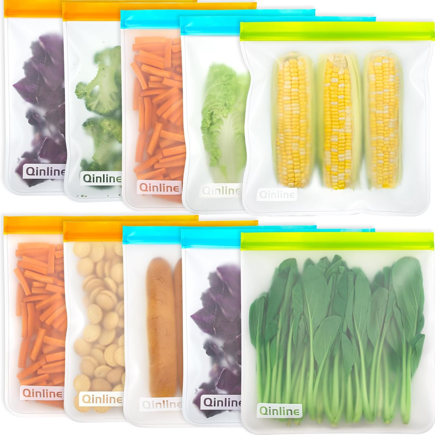 Reusable Gallon Food Storage Bags – 10 Pack Extra Thick Gallon Freezer Leakproof Plastic Free Lunch Bag