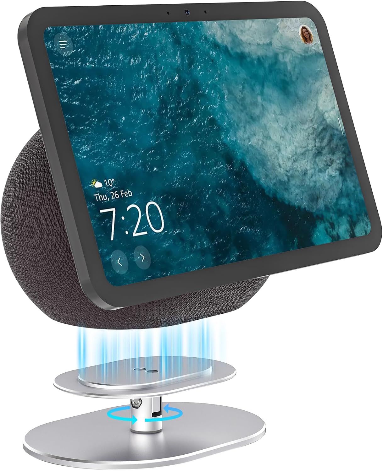 Adjustable Stand for Echo Show 8 4th Gen 2025 Release, 360° Horizontal Swivel, Tiltable Aluminum Smart Display Table Holder with Anti-Slip Base, No Assembly Required (Silver)