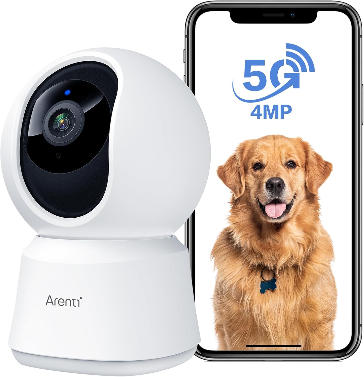 ARENTI 4MP Pet Camera P2Q, 5G WiFi 6 Indoor Security Camera, Free Phone App | Pan/Tilt, Auto Tracking, AI Human/Motion/Sound Detection, Night Vision, 2-Way Audio, Custom Zones, Timer Cruise, Sleep Mode