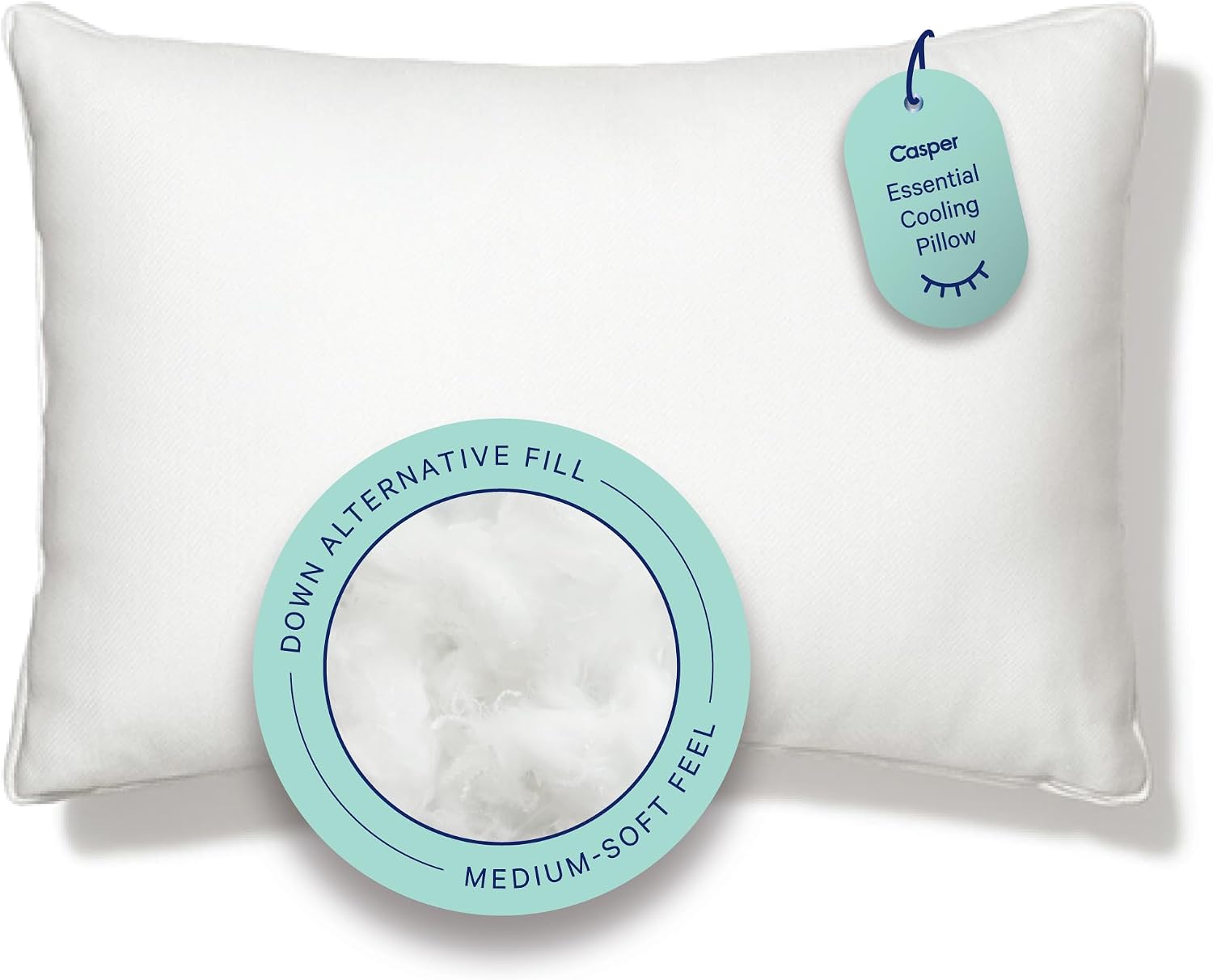 Casper Sleep Essential Cooling Pillow, Standard Size – Cooling Cover, Medium Soft Feel, Down-Alternative Fill, Supports Side, Back & Stomach Sleepers