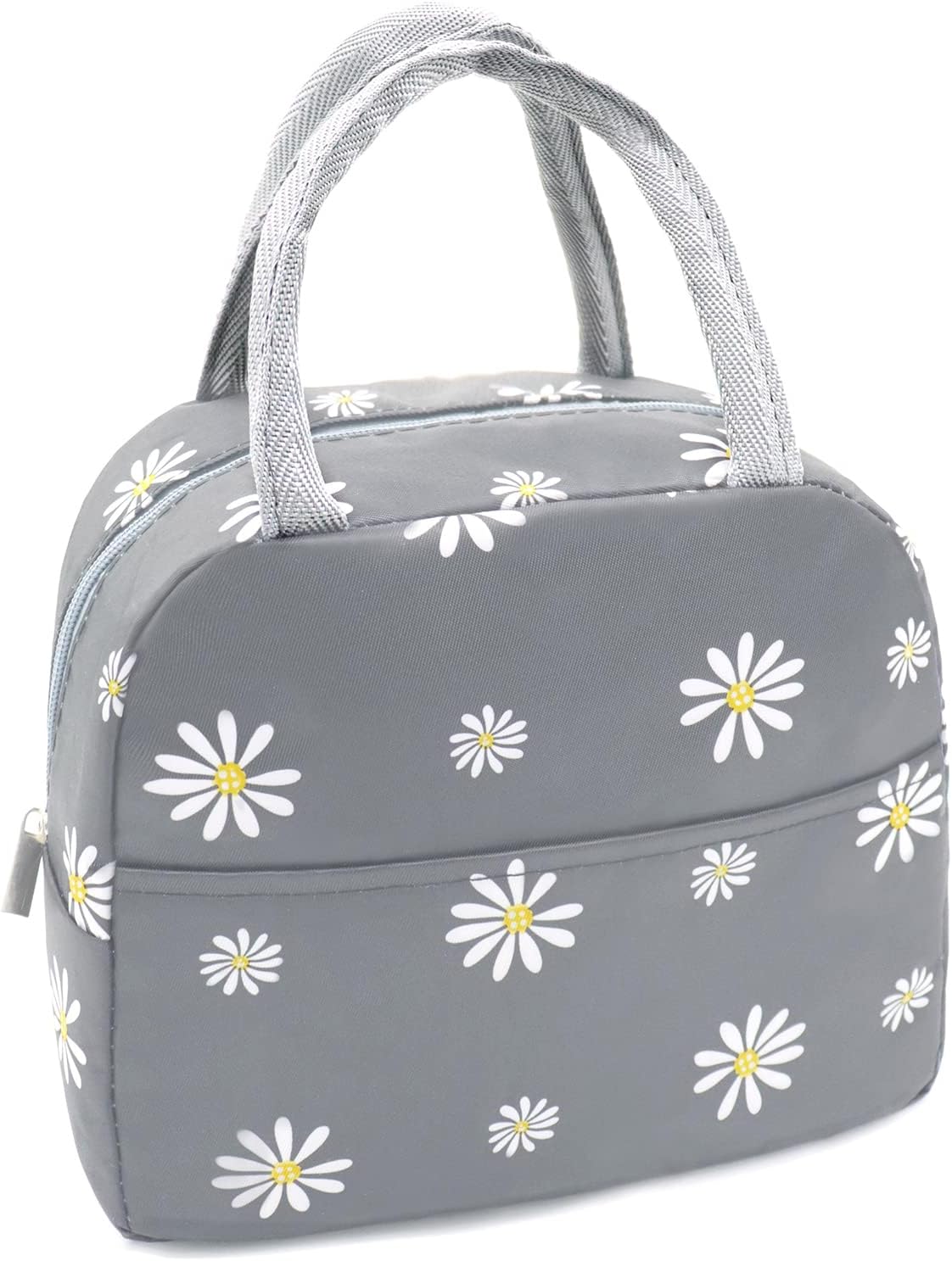 Sonuimy Insulated Lunch Bag Women, Reusable Cute Tote Lunch Box Grey/White | for Adult, Men, Girls, Grey with White Daisy, Leakproof Cooler Cute Lunch Box for Work, Picnic, Travel, School, Office, Adult