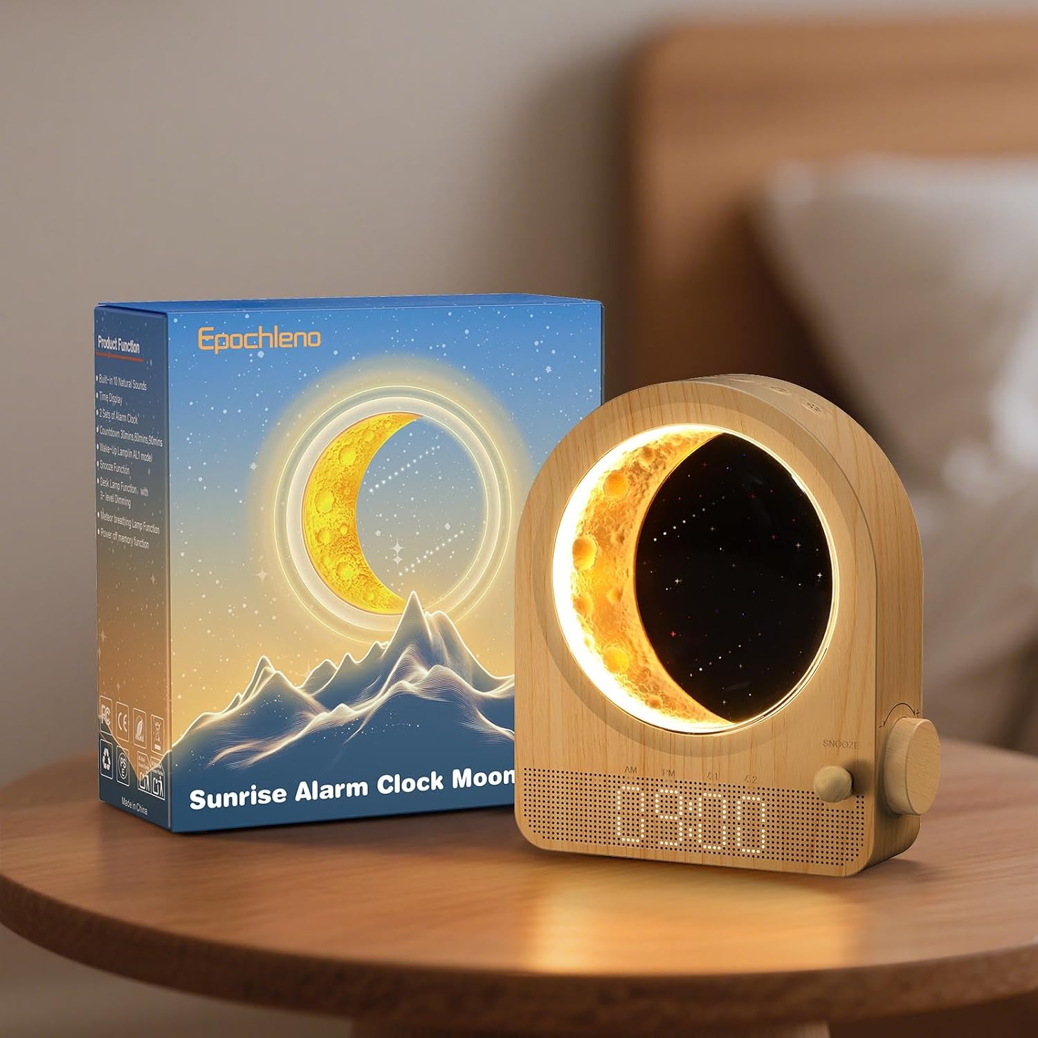 Sunrise Alarm Clock, White Noise Machine, Wood Grain | 10 Soothing Sounds, Dual Alarms, 30/60/90min Timer, Easy Snooze, Bedroom Gift for Insomnia Adults/Women