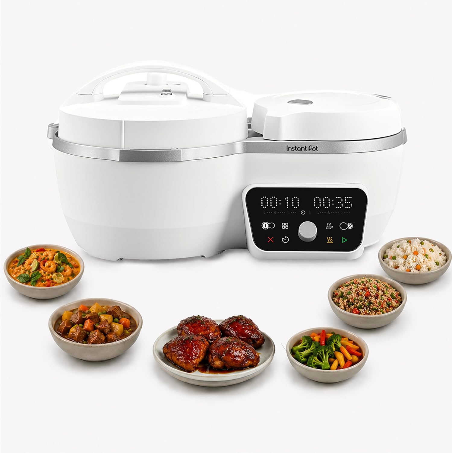 Instant Pot Dual Action 8‑in‑1 Multi-Cooker with Serve Together™ Smart Timing, 4Qt Pressure Cooker & 2Qt Rice Cooker, Cook Mains & Sides Together, Fast Cooking, PFAS-Free Pot*, Sauté, Slow Cook & More