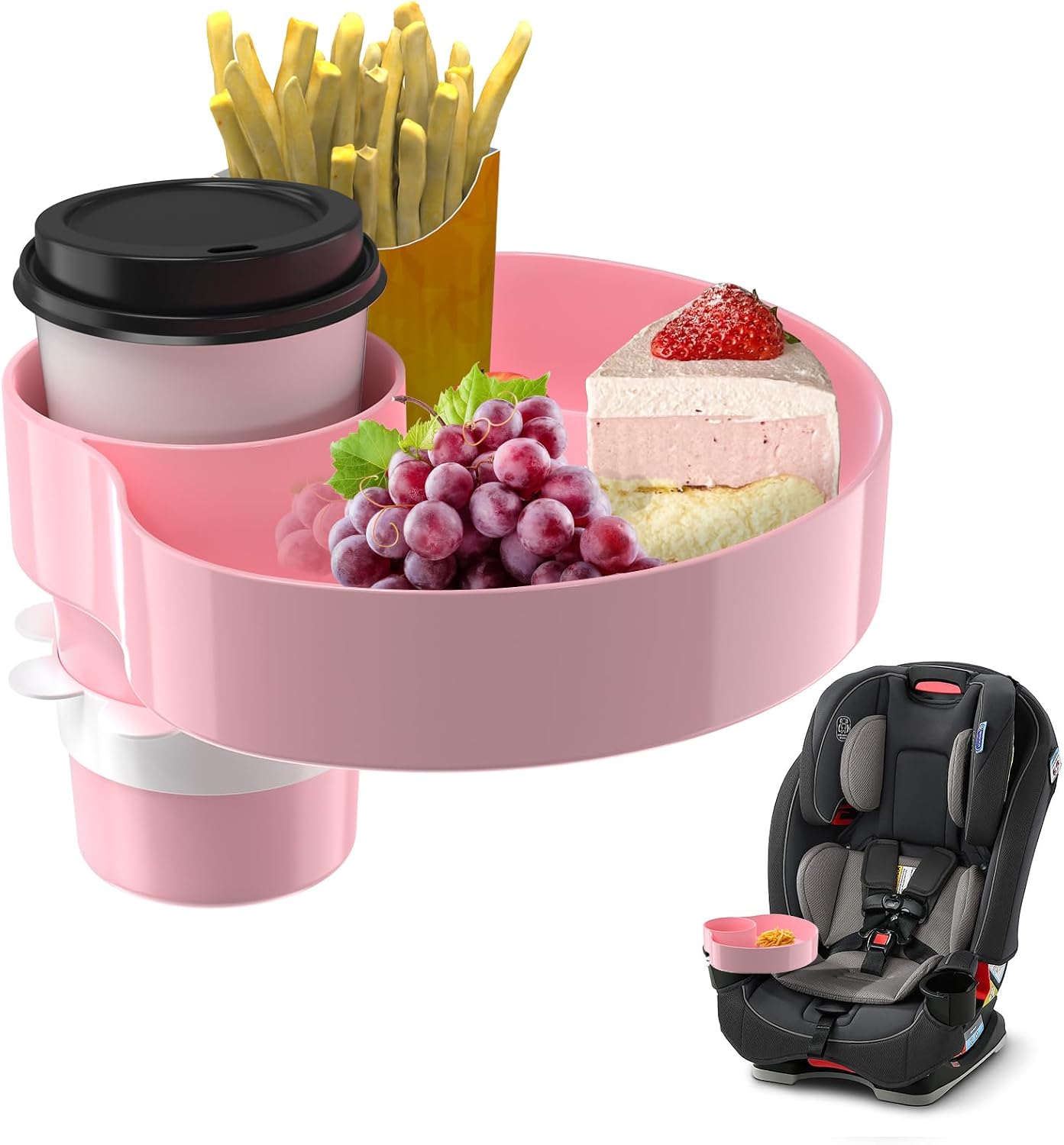 Kids Car Seat Tray, Travel Tray with Cup Holder for Toddler Baby, Kids Car Seat Food Snack Organizer for Road Trip, Stroller snack tray travel must haves – Pink
