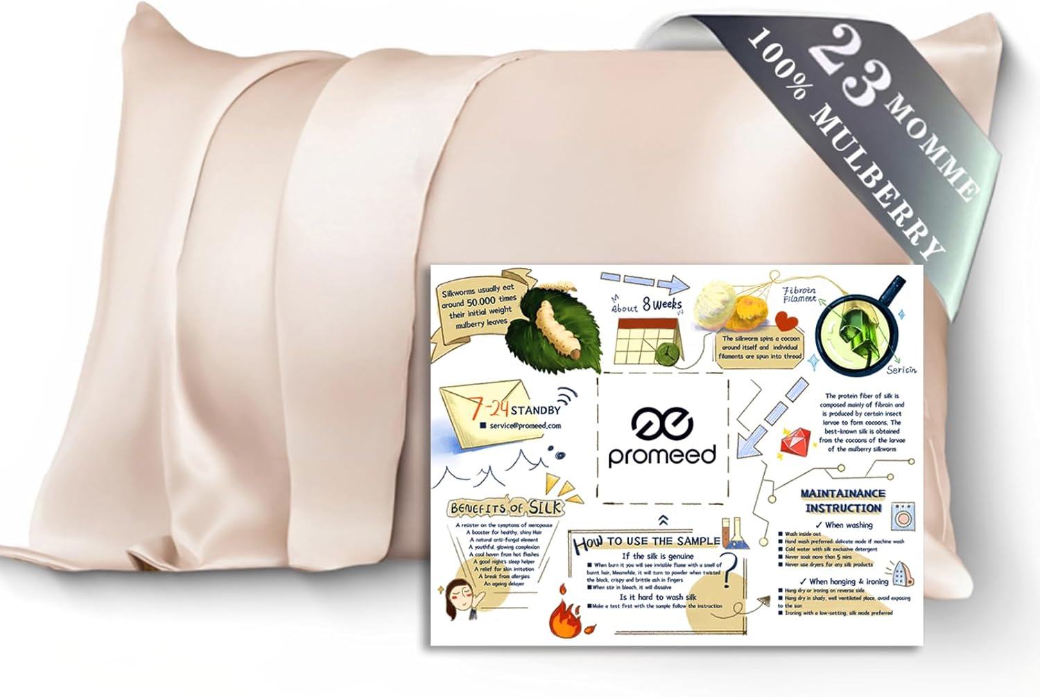 23 Momme 100% Mulberry Silk Pillowcase for Hair and Skin, Standard | Both Sides Real Silk, Grade 6A+; Friction-Free Surface Prevents Hair Tangles, Bedhead, and Split-End Breakage Overnight