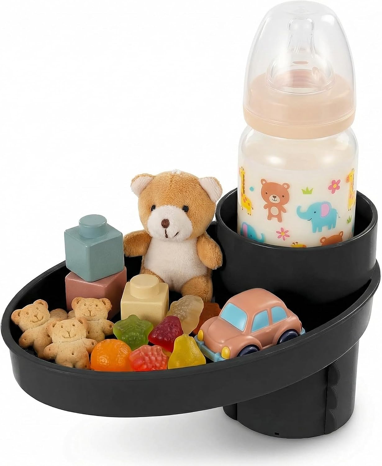 Car Seat Snack Tray Cup Holder 2.5-2.8in Travel Table Road Trip | (Black)car seat travel snack tray, fits cup holders 2.5-2.8 inch, road trip table, easy clean, portable convenience
