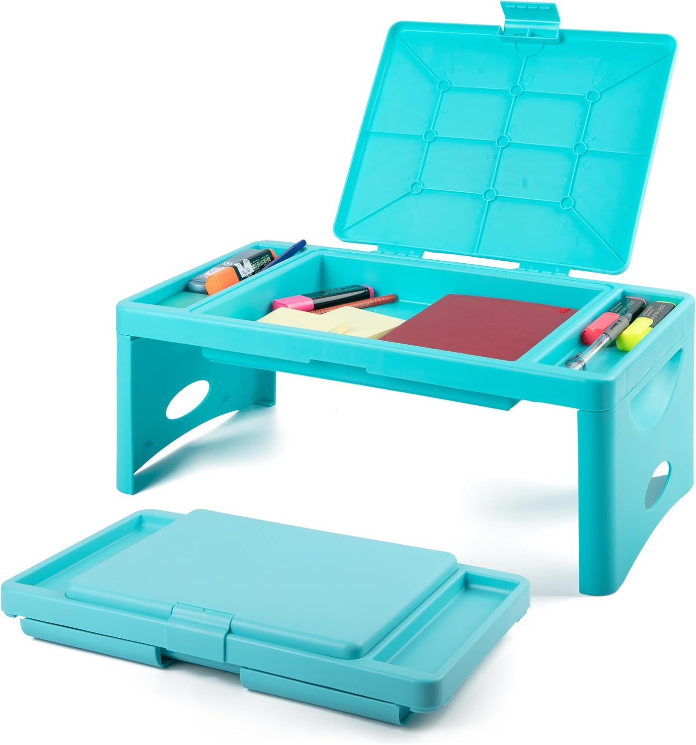 Loddie Doddie Foldable Lap Desk for Adults, Bed Tray, Teal Blue, 9.75″x12″ | Portable Desk, Car Seat Tray for Road Trips, Storage Pocket, Lap Desk Kids, Folding Desk Bed Table
