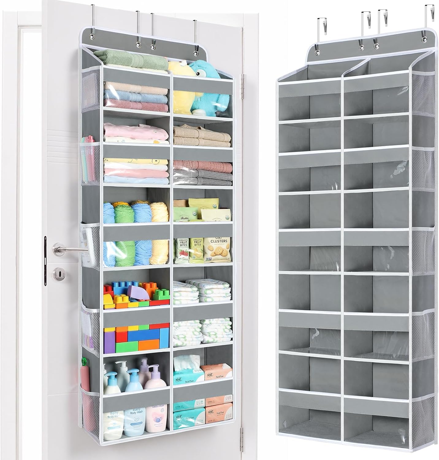 Yecaye Over The Door Organizer, 5 Tier Extra Large Behind Door Storage of 10 Compartments, 80lbs Heavy Duty Door Organizer Hanging with Clear Window for Closet Bedroom Pantry Bathroom, Grey