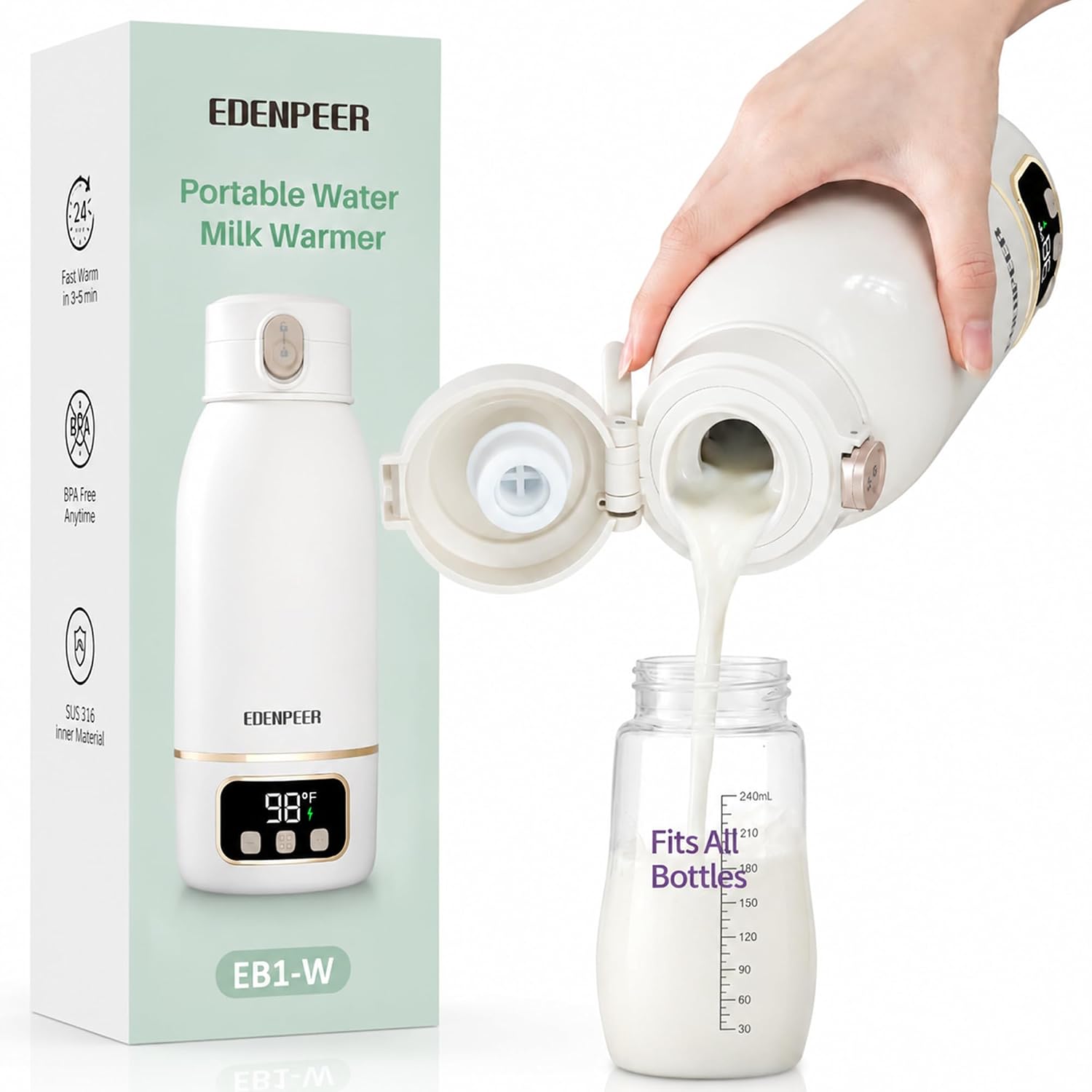 Portable Bottle Warmer for Travel, Heats for Breastmilk & Formula & Water | Precise Temp Control 2X Faster Heating 17 OZ Milk Warmer On the Go Long Battery Life Leak-Proof for Travel & Home Baby Gift
