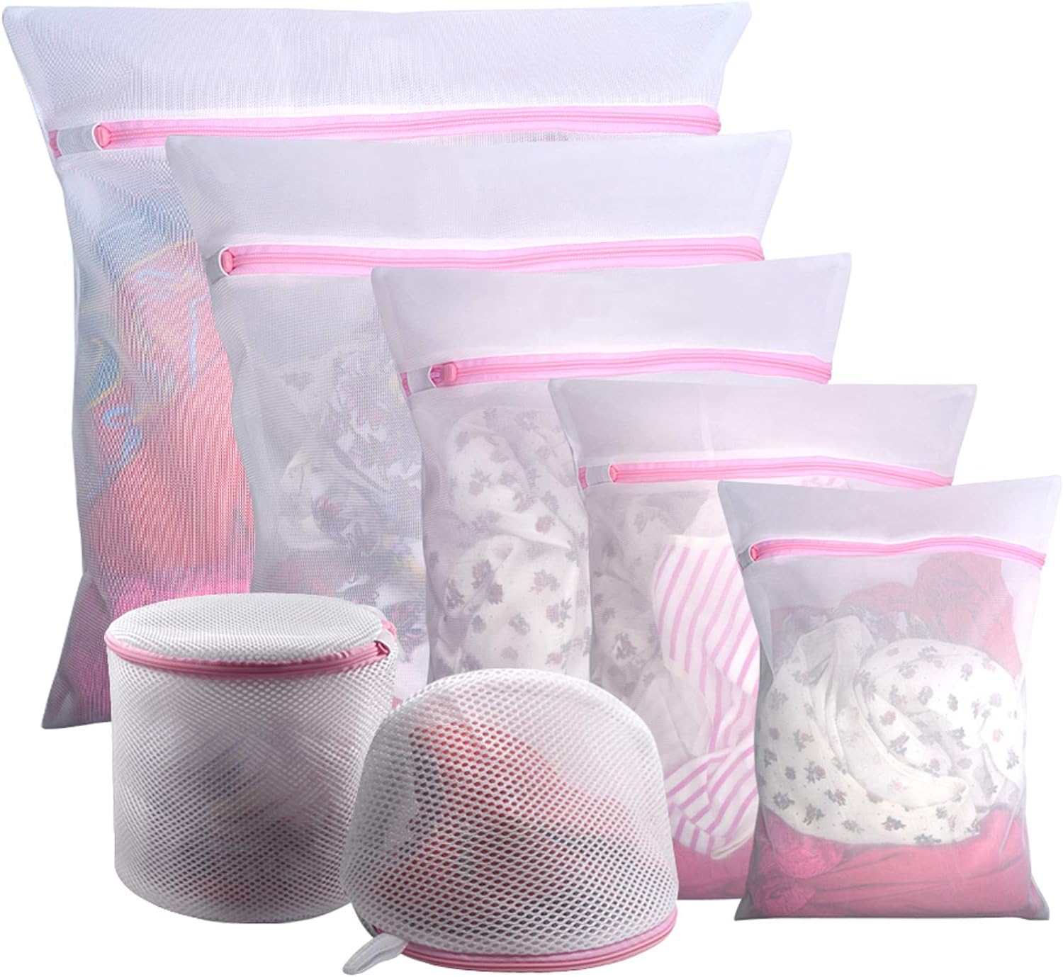 GOGOODA Mesh Laundry Bags for Delicates Durable Protective Wash Bags | Travel Storage Bags for Intimates Lingerie, 7PCS (1XXL, 1XL,1L,1M,1S,2 bra bags)