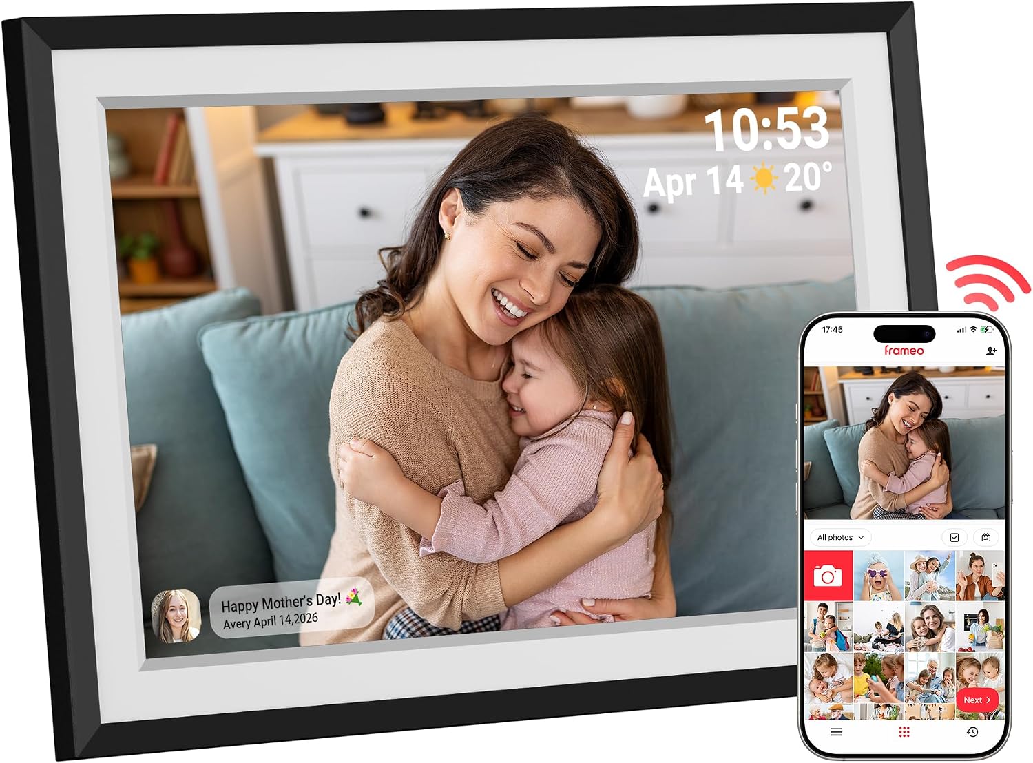 Frameo Digital Picture Frame – 10.1 Inch Smart Wi-Fi Photo Frame with Easy App Connection, Gift for Women, Mom, Grandma, Wife, Girlfriend, Wedding Share Memories Instantly via Free App