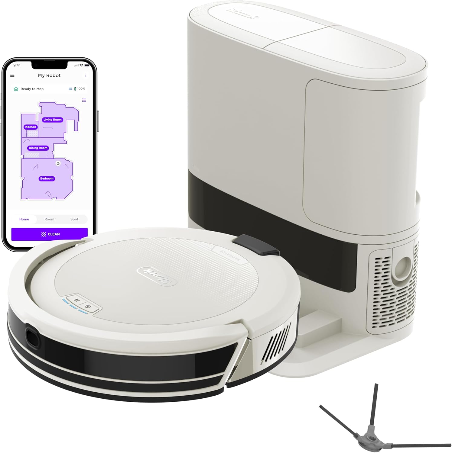 Shark Navigator Robot Vacuum + Self-Empty Base, White, AV2110S | SmartPath Navigation, Self-Empty Base 60-Day Bagless, up to 50% More Suction, Detects & Avoids Objects, Anti-Hair Wrap, Wi-Fi