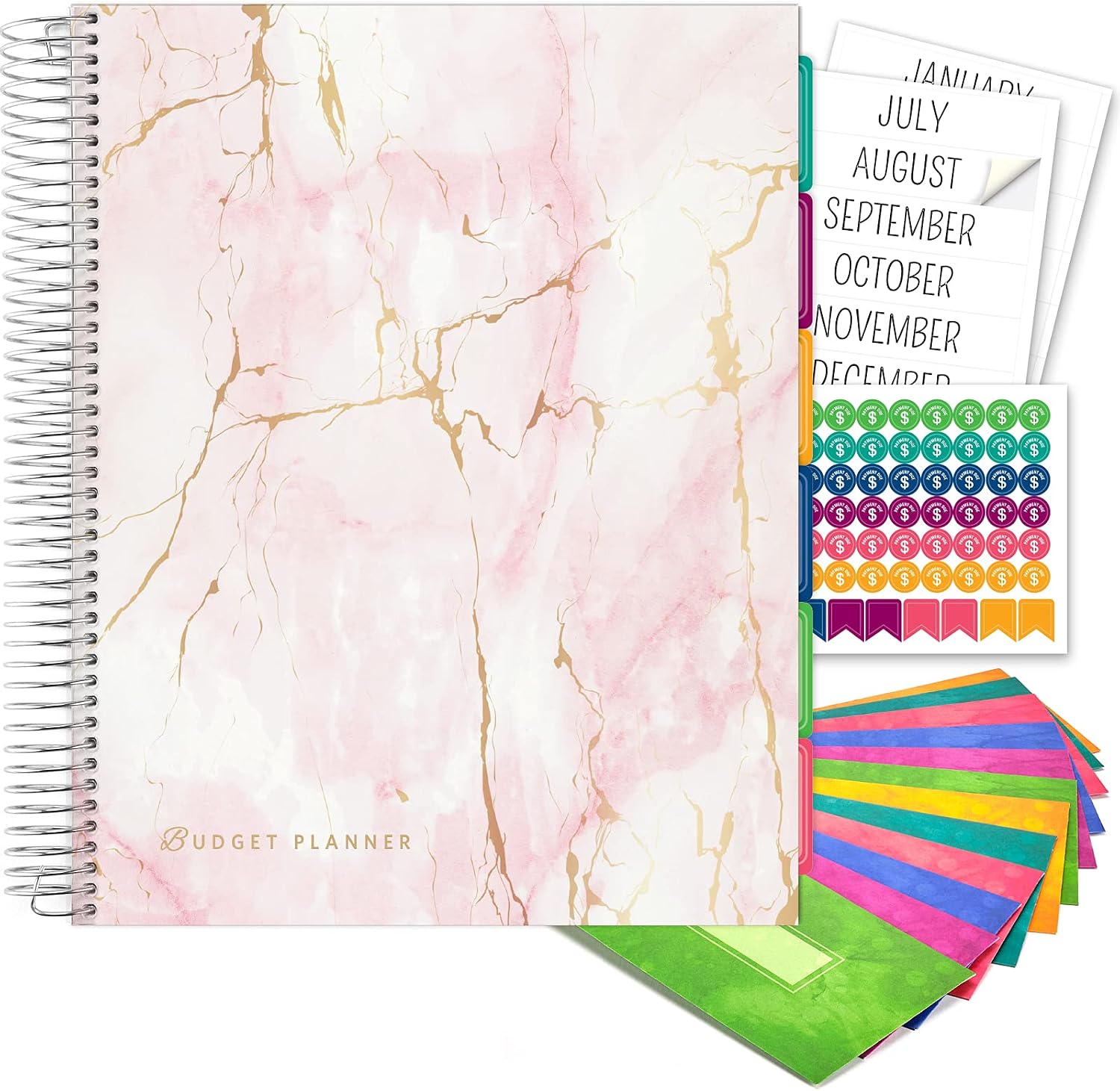 Global Printed Products Budget Planner & Monthly Bill Organizer With 12 Envelopes and Pockets. Expense Tracker Notebook and Financial Planner Budget Book to Control Your Money, 8.5″ x 11″, Pink Marble